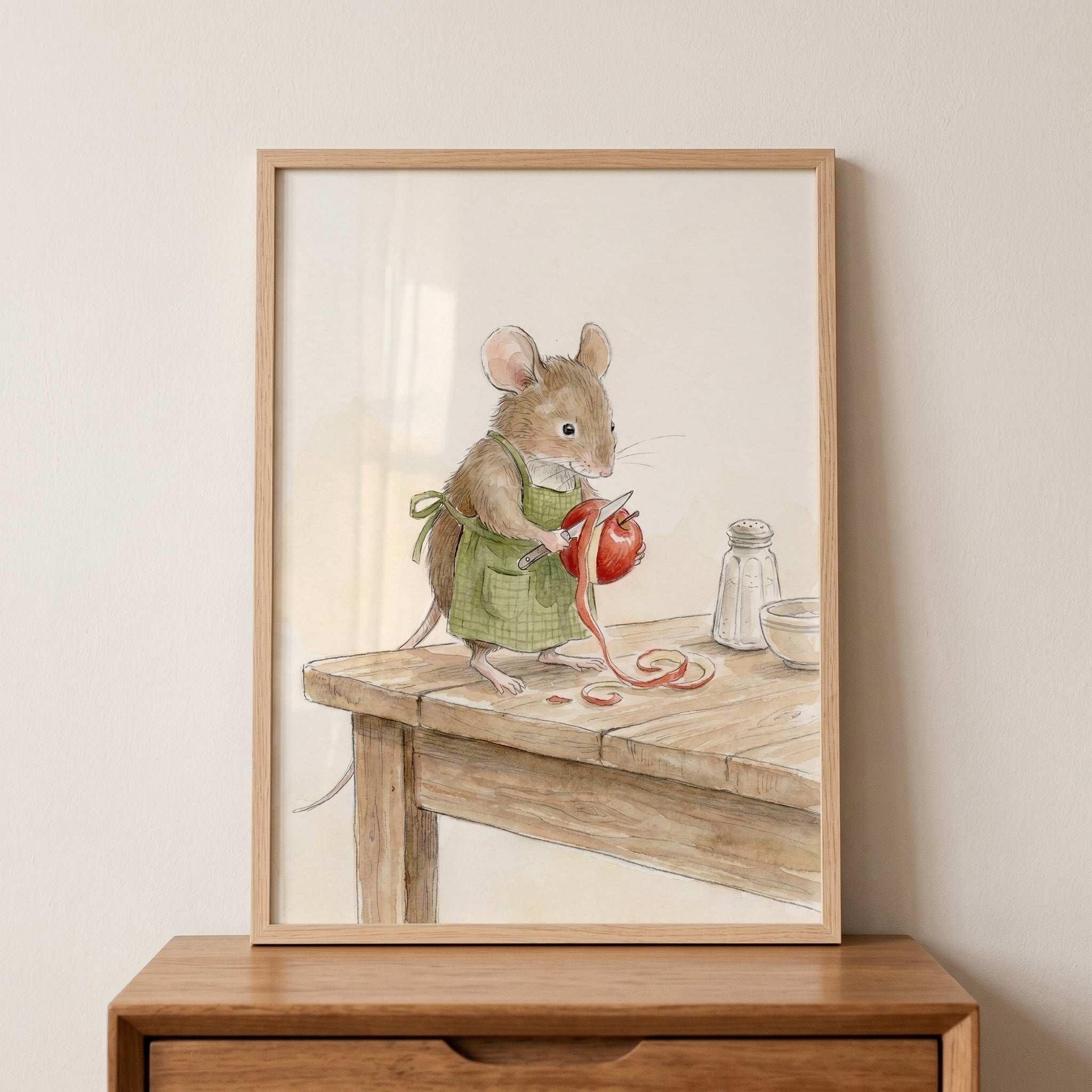 Green Apron Mouse Wall Art - Tiny Apple Chef