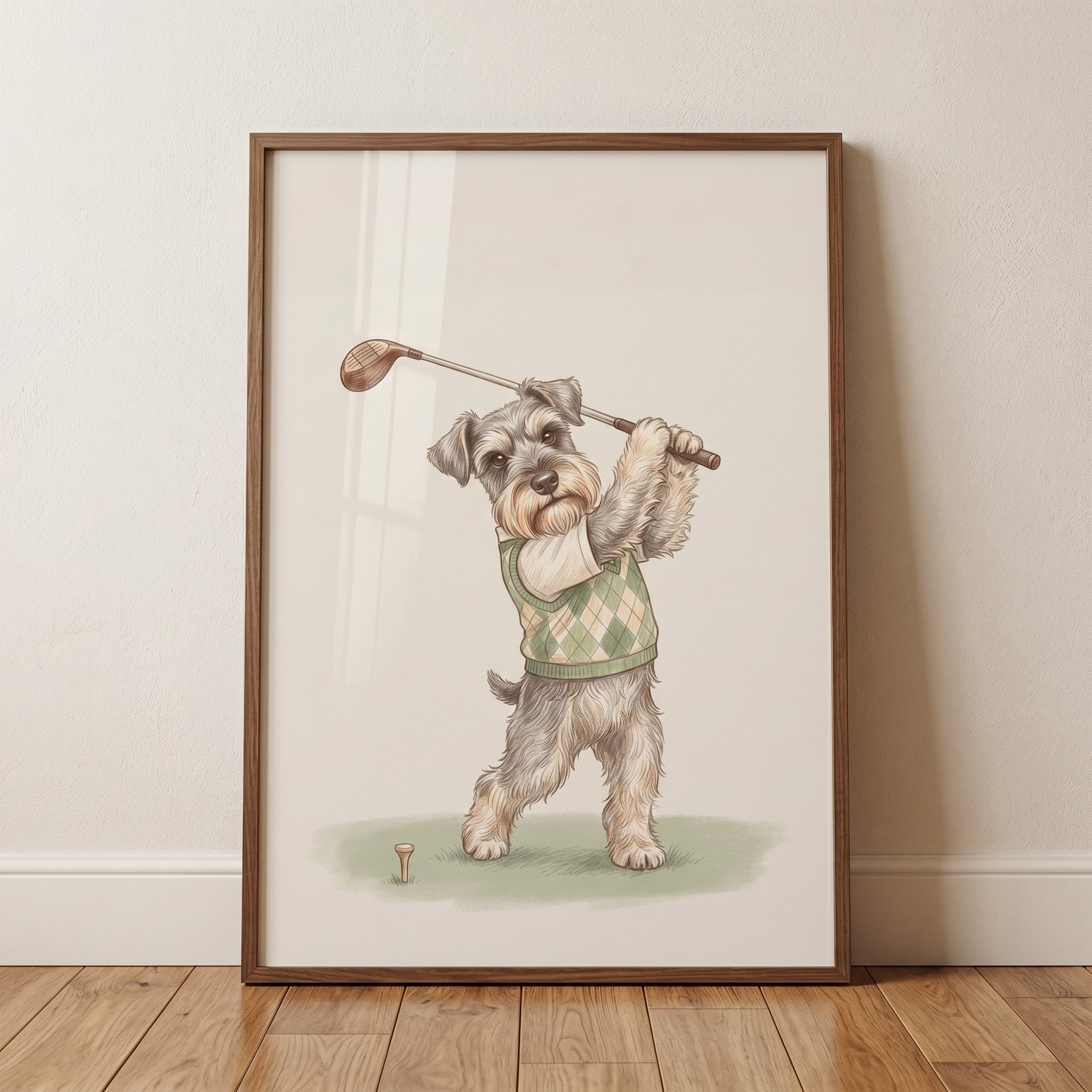 Green Argyle Sweater Schnauzer Dog Wall Art - Schnauzer Golf Pro