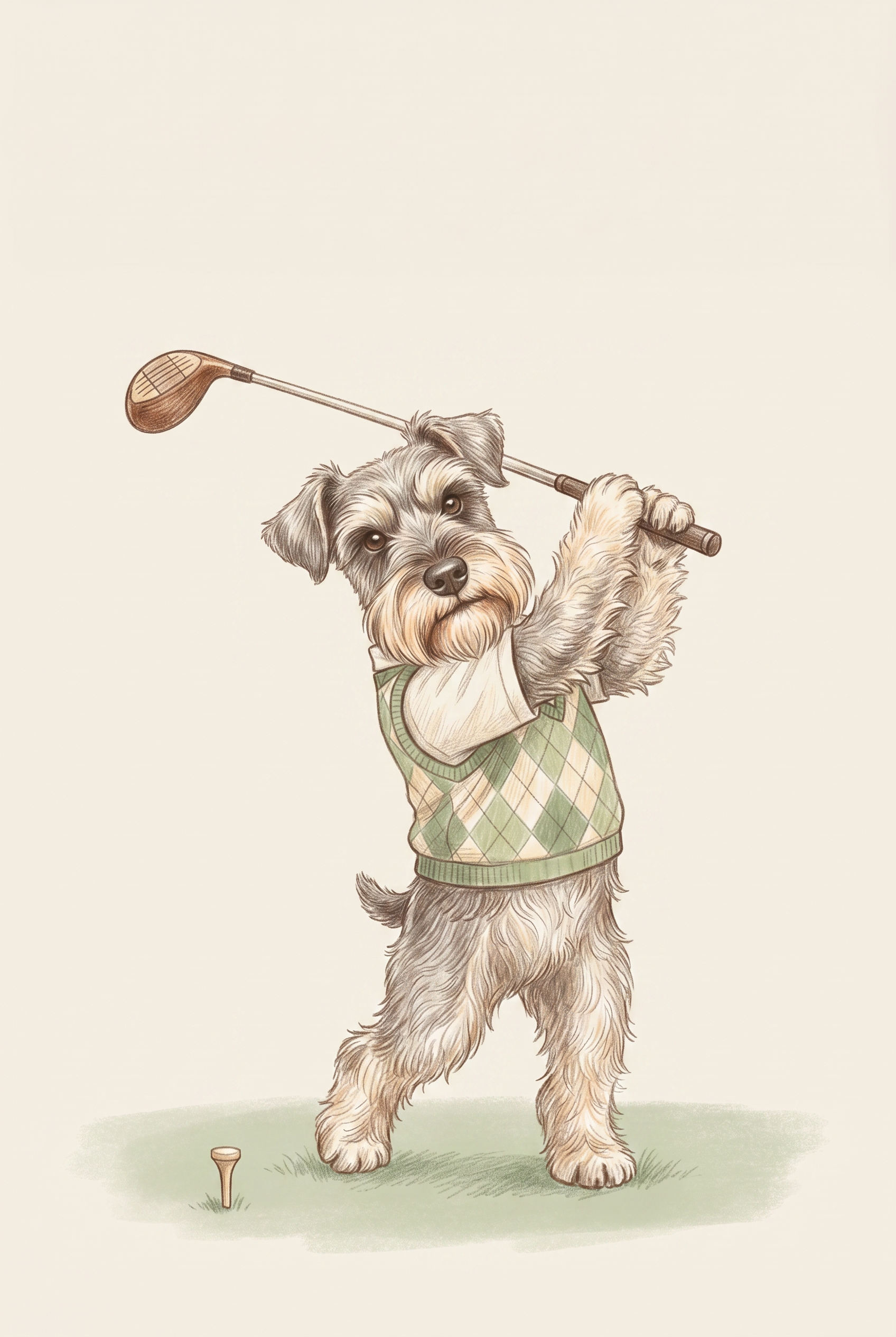 Green Argyle Sweater Schnauzer Dog Wall Art - Schnauzer Golf Pro