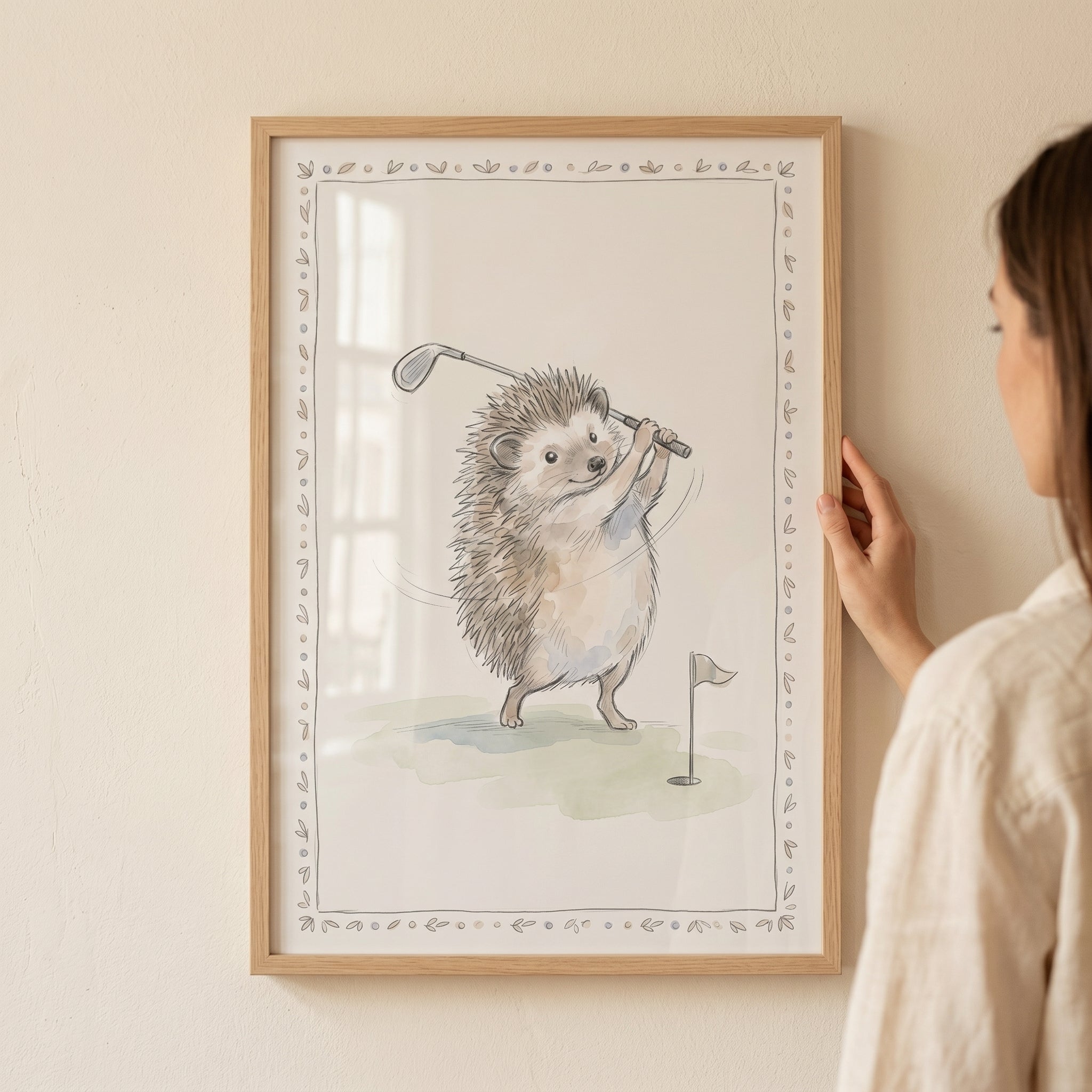 Green Grass Golf Hedgehog Wall Art - Hedgehog Golf Swing