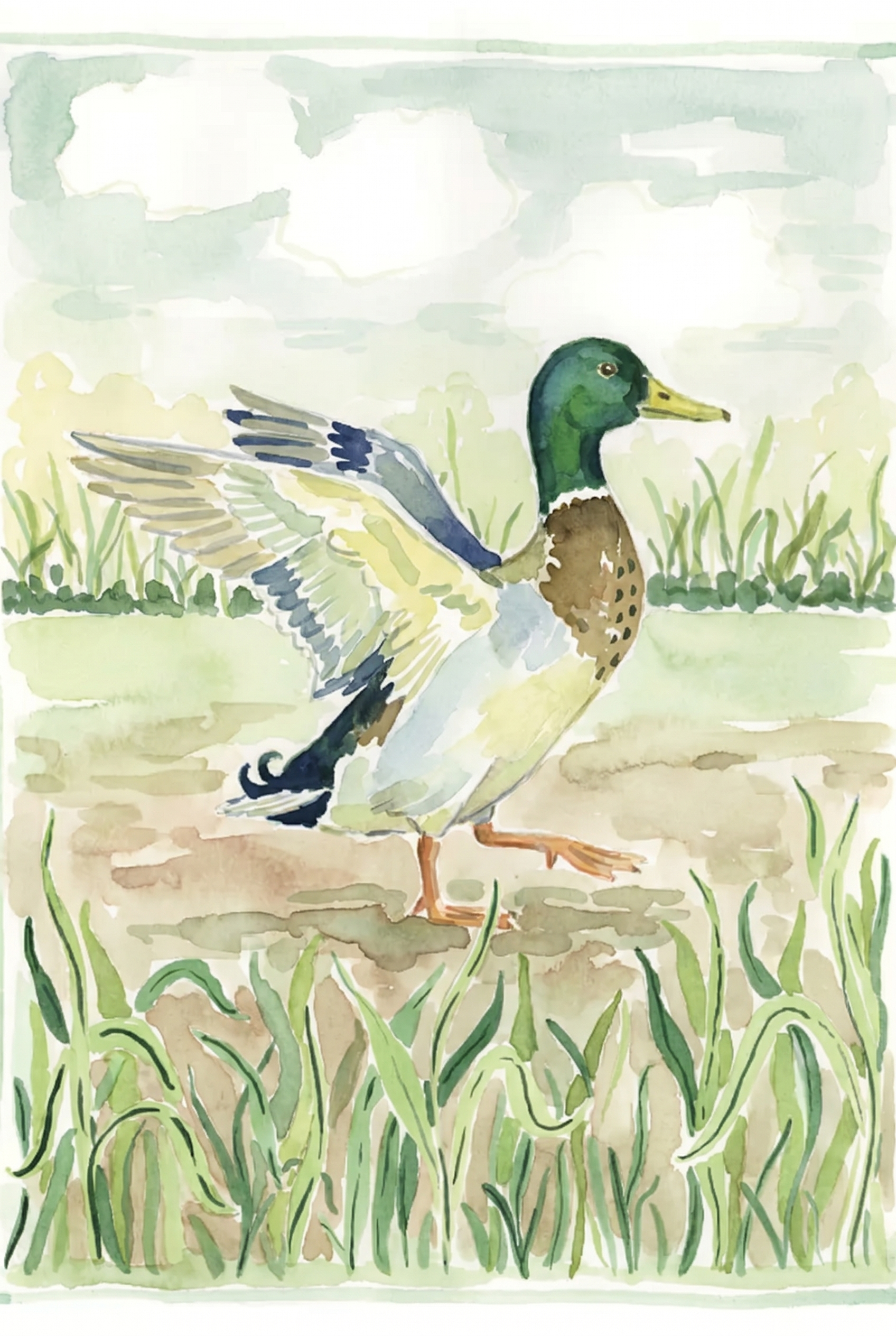 Green Head Mallard Duck Wall Art - Wild Wings Spread