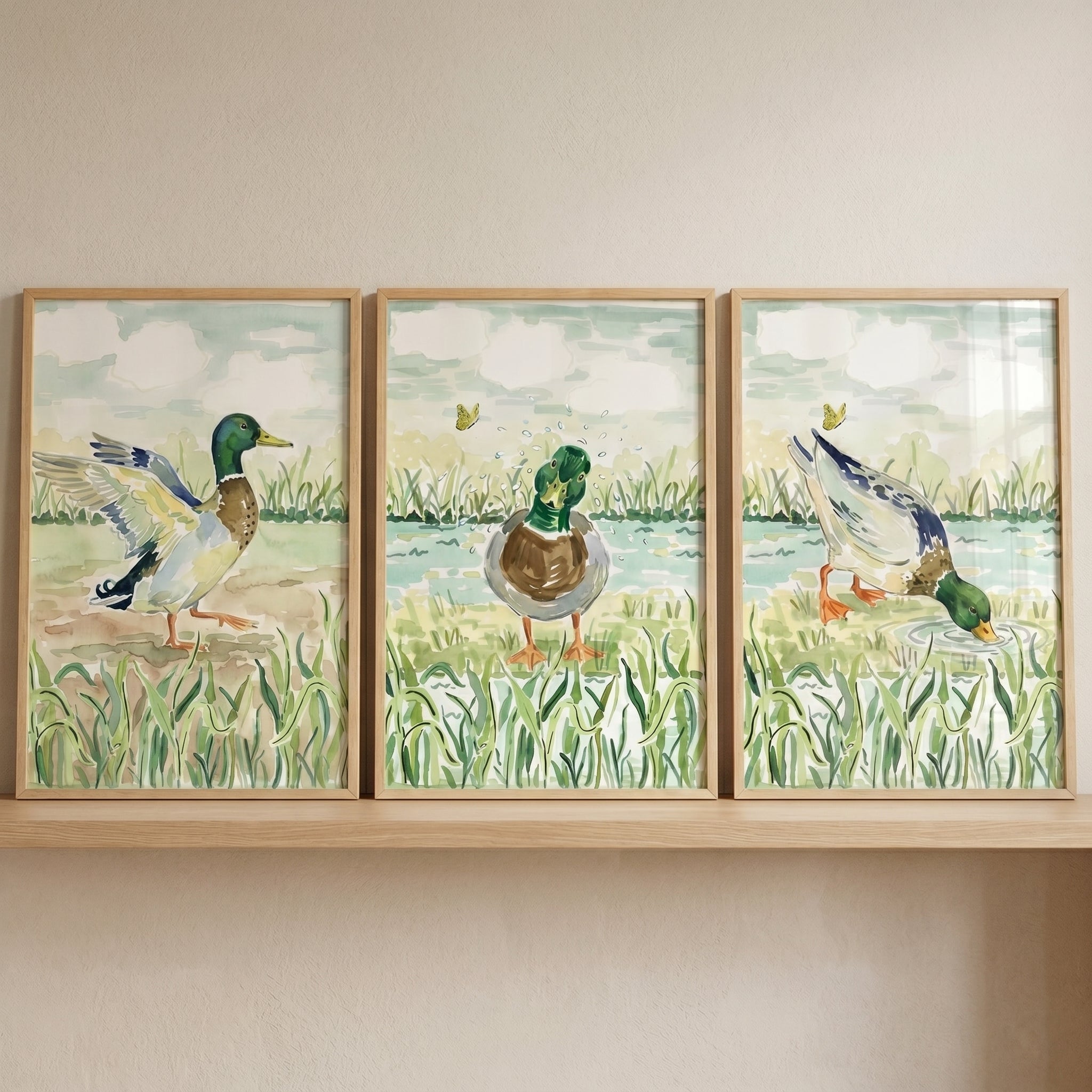 Green Head Mallard Wall Art Set of 3 - Mallard Trio