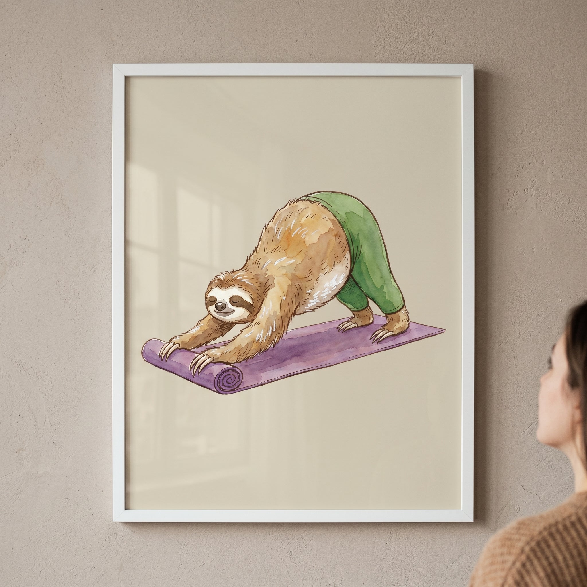 Green Leggings Yoga Sloth Wall Art - Zen Sloth Stretch