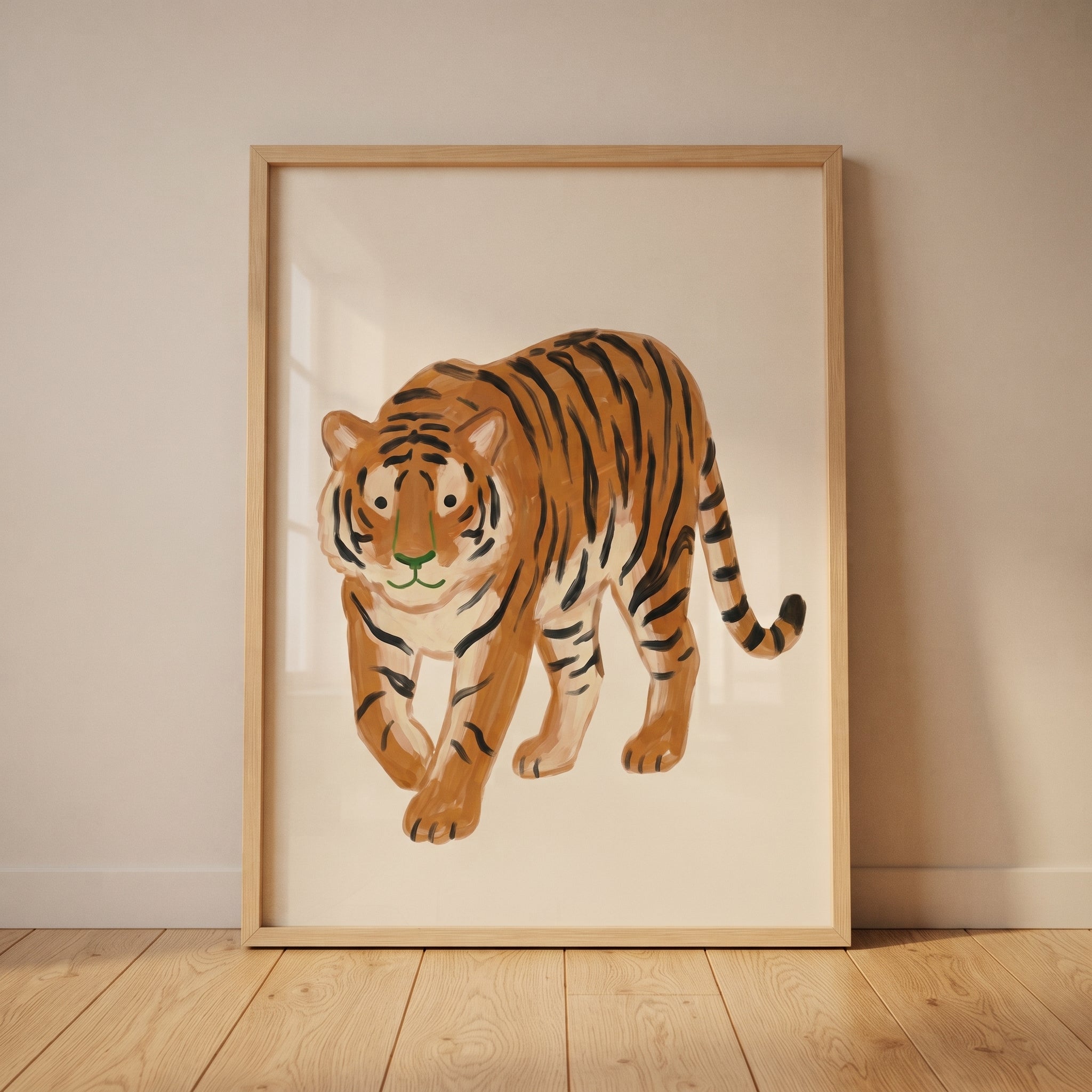 Green Nose Orange Tiger Wall Art - Golden Jungle Prowler