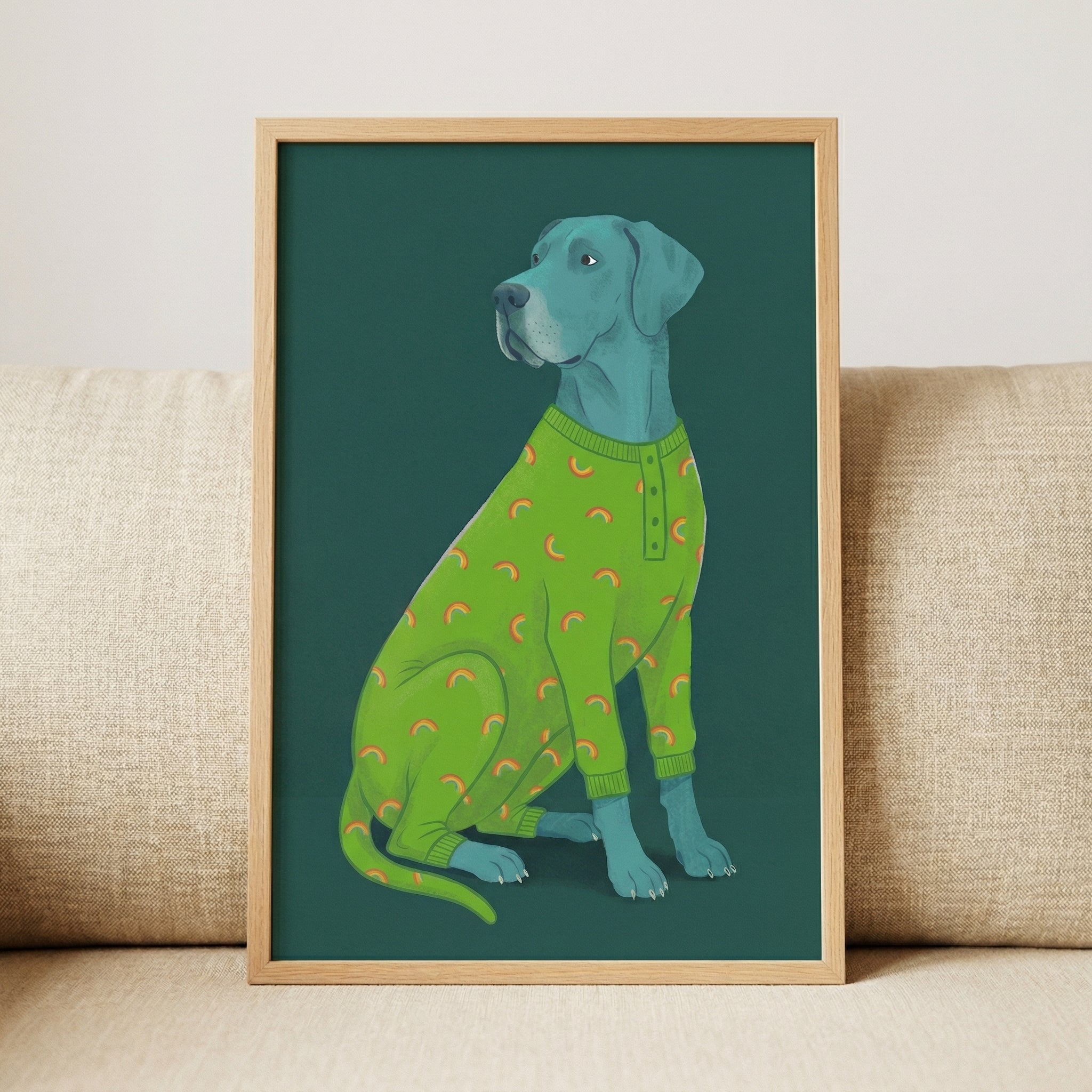 Green Rainbow Sweater Dog Wall Art - Rainbow Sleepy Pup