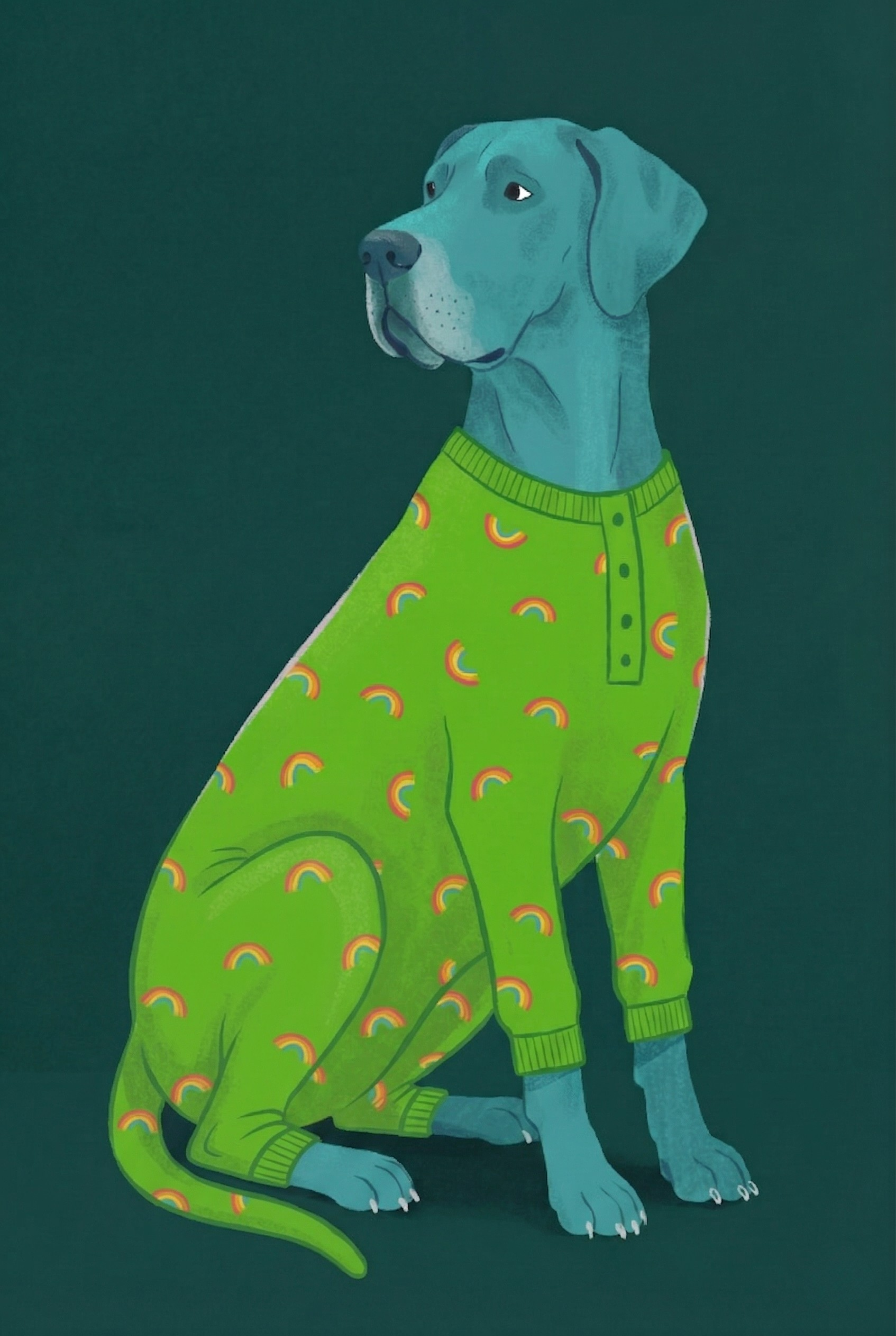 Green Rainbow Sweater Dog Wall Art - Rainbow Sleepy Pup