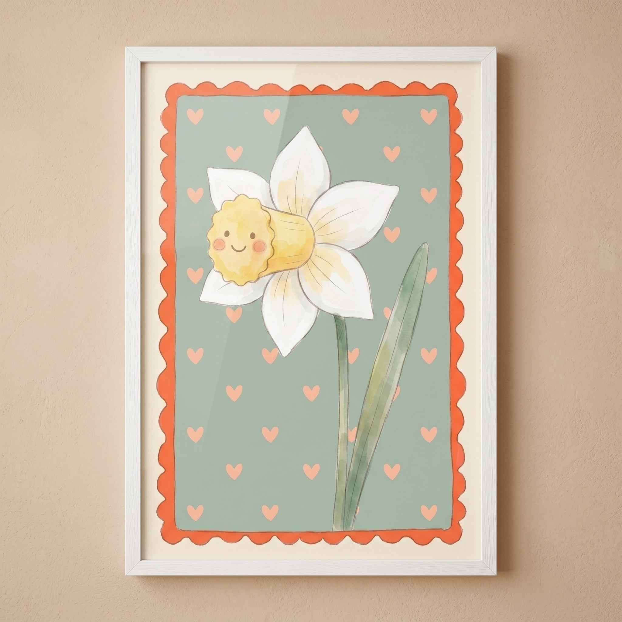 Green Stem White Daffodil Flower Wall Art - Happy Spring Bloom