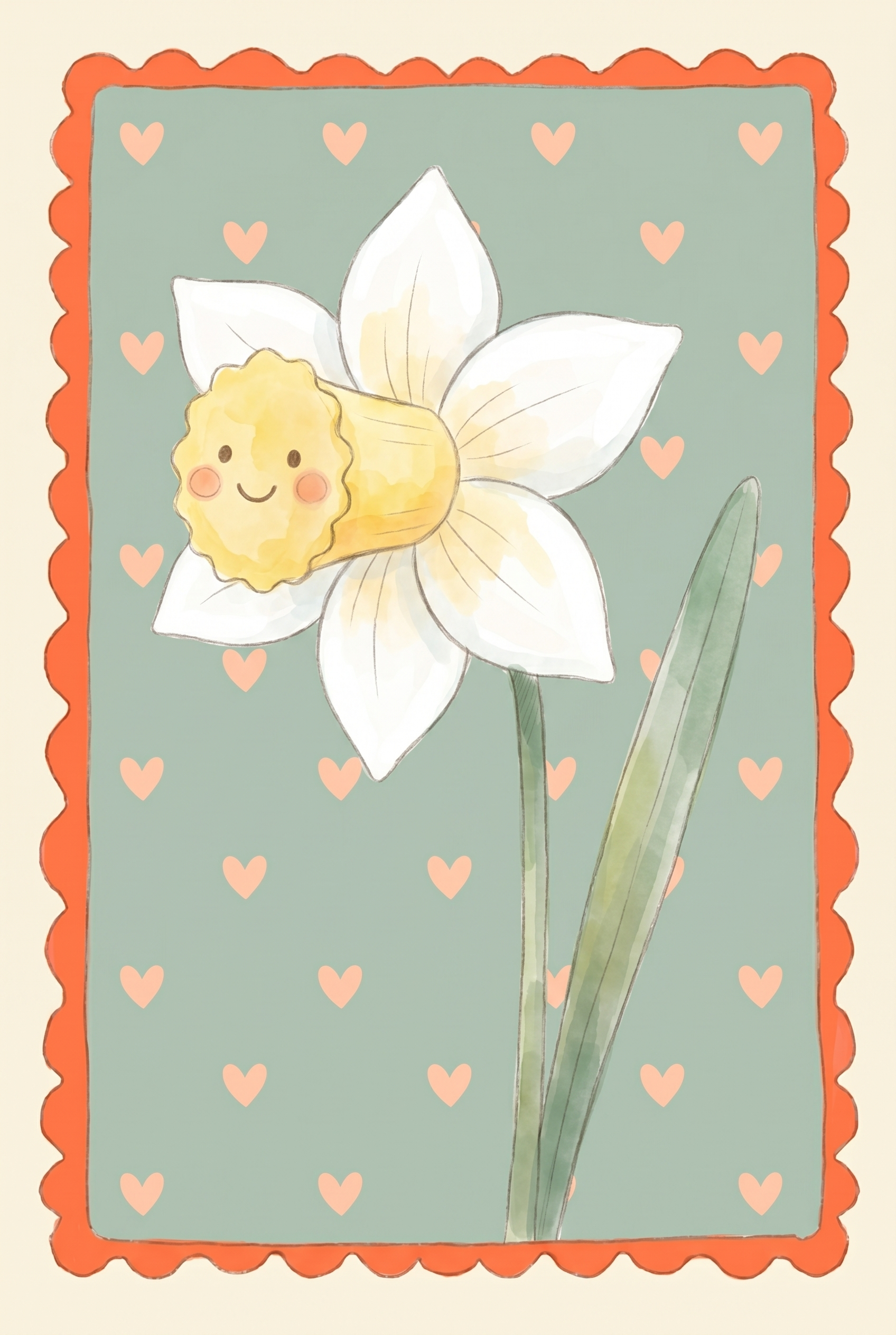 Green Stem White Daffodil Flower Wall Art - Happy Spring Bloom