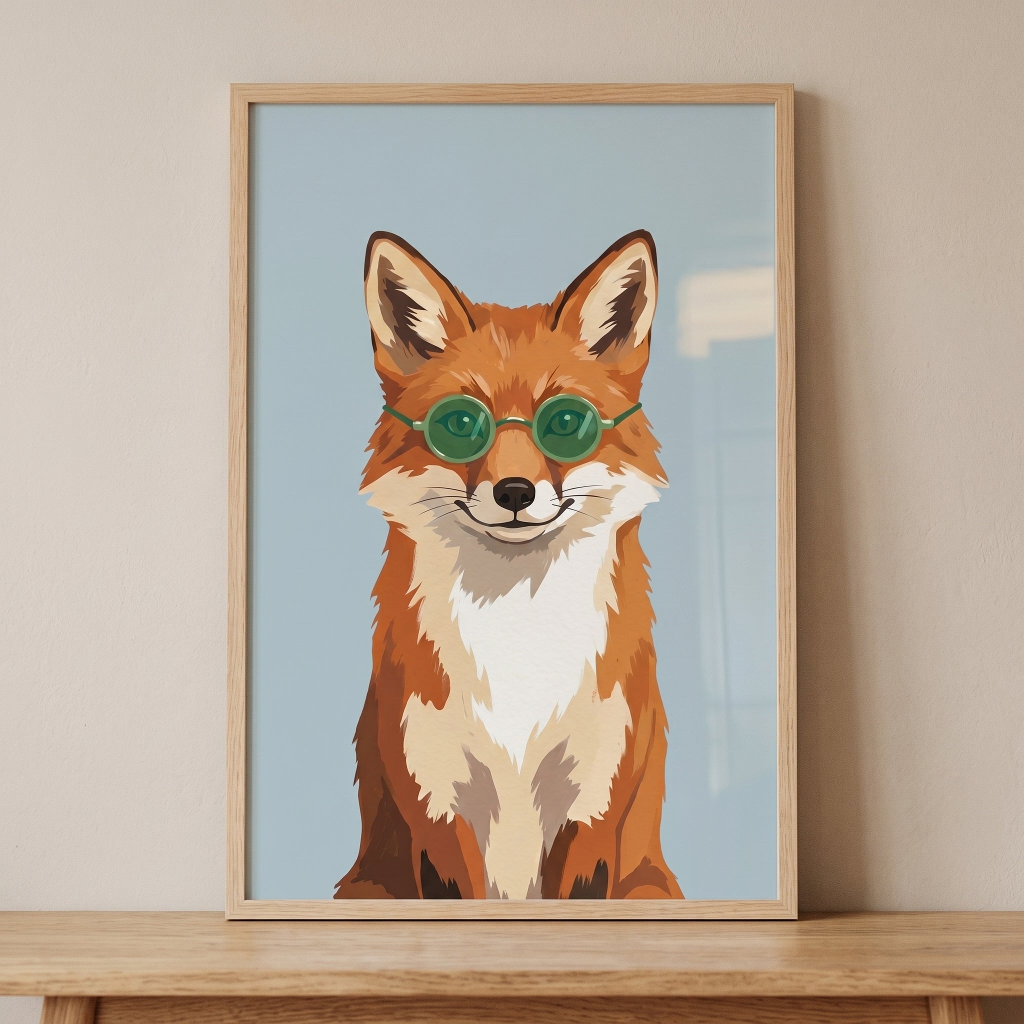 Green Sunglasses Red Fox Wall Art - Clever Spectacled Fox