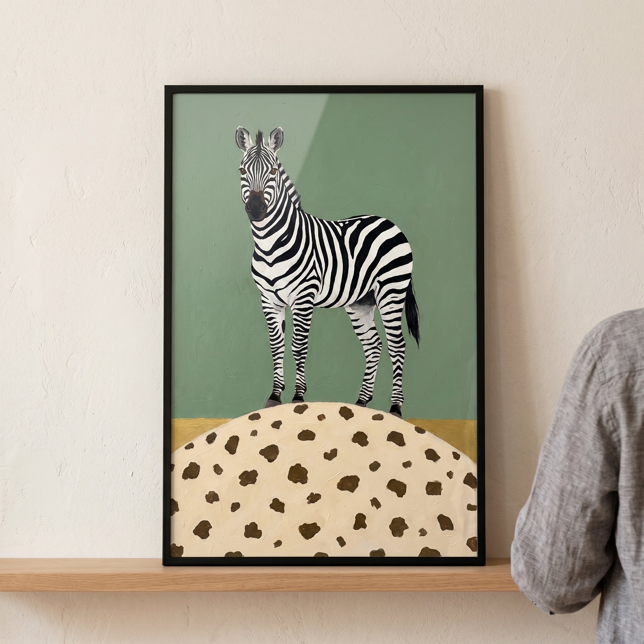 Green Textured Background Zebra Wall Art - Stripes Over Spots