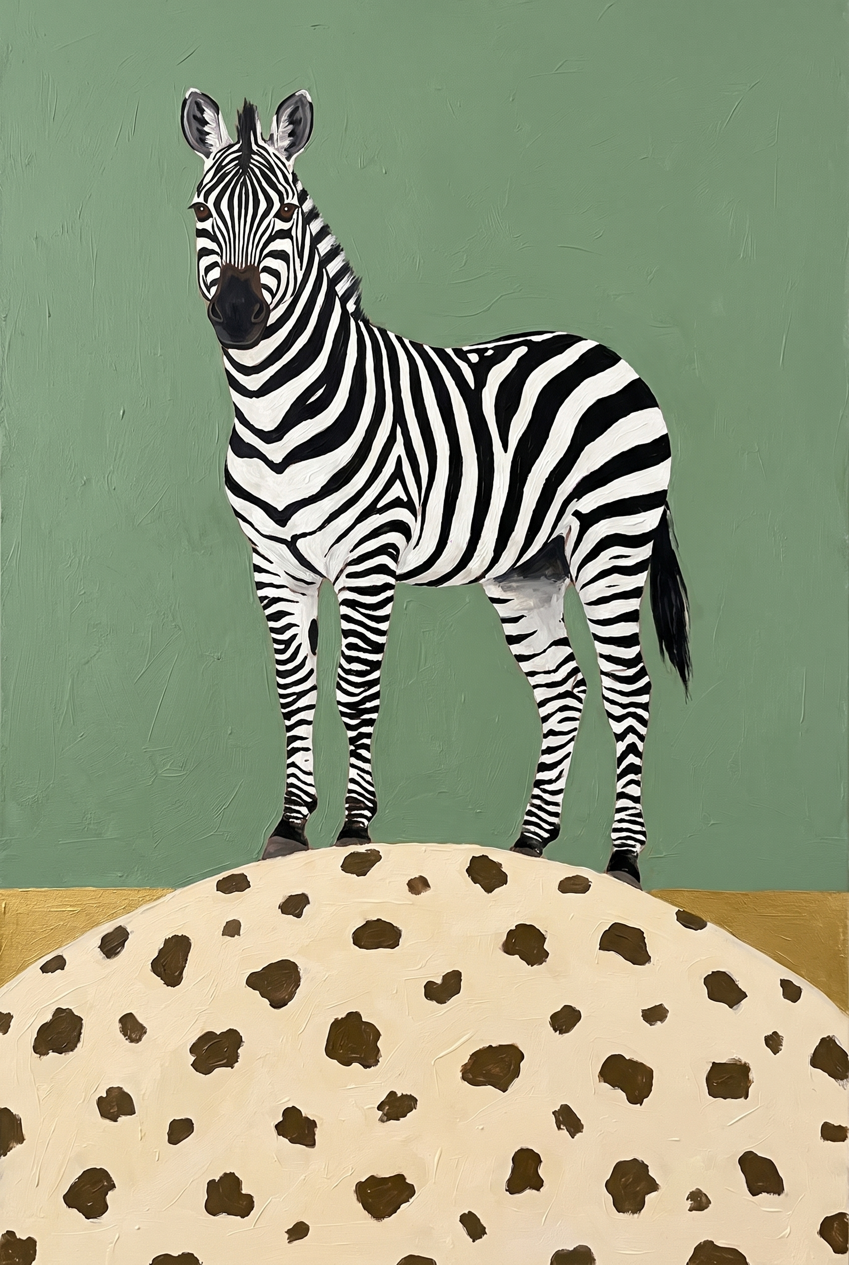 Green Textured Background Zebra Wall Art - Stripes Over Spots