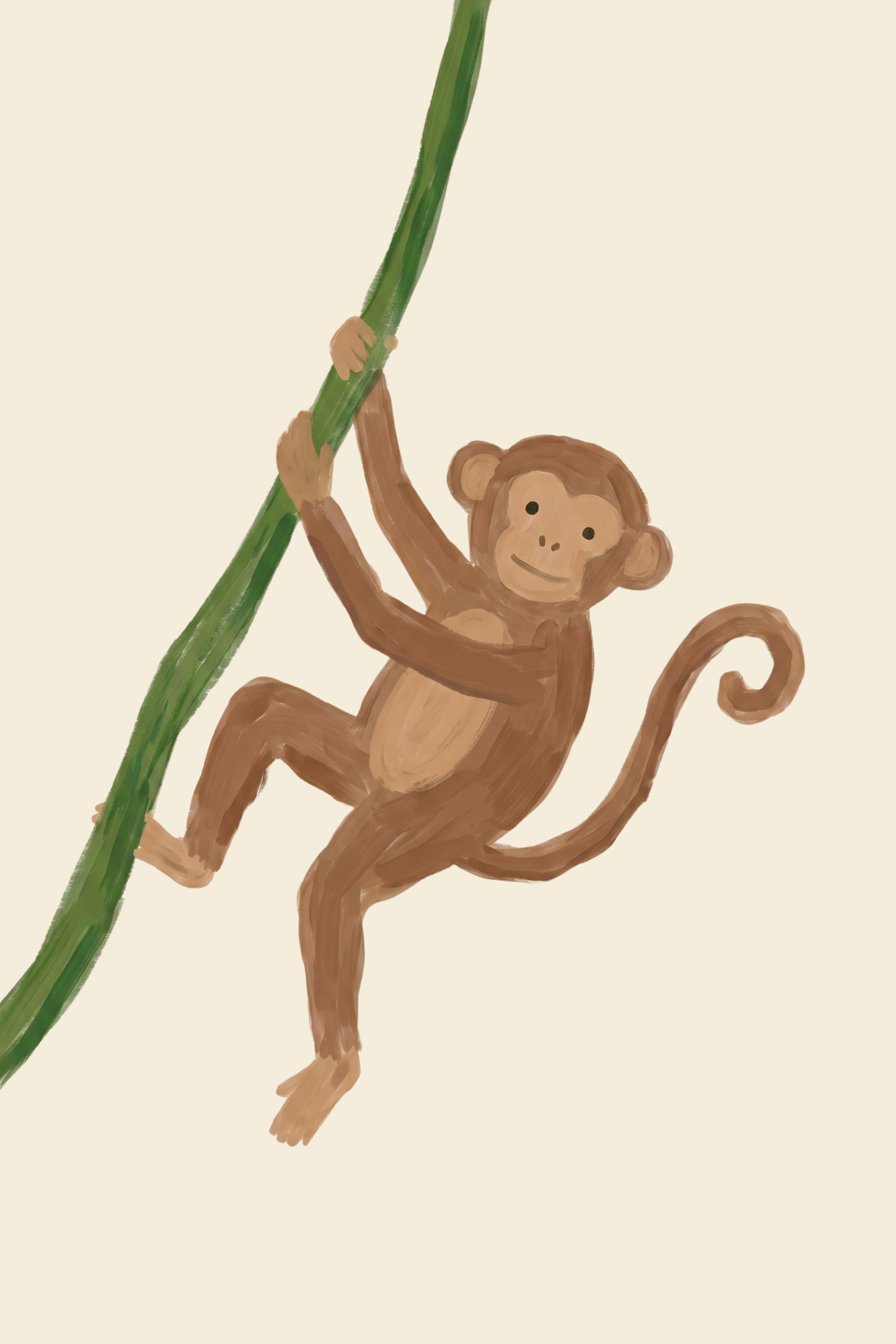 Green Vine Climbing Monkey Wall Art - Playful Jungle Friend