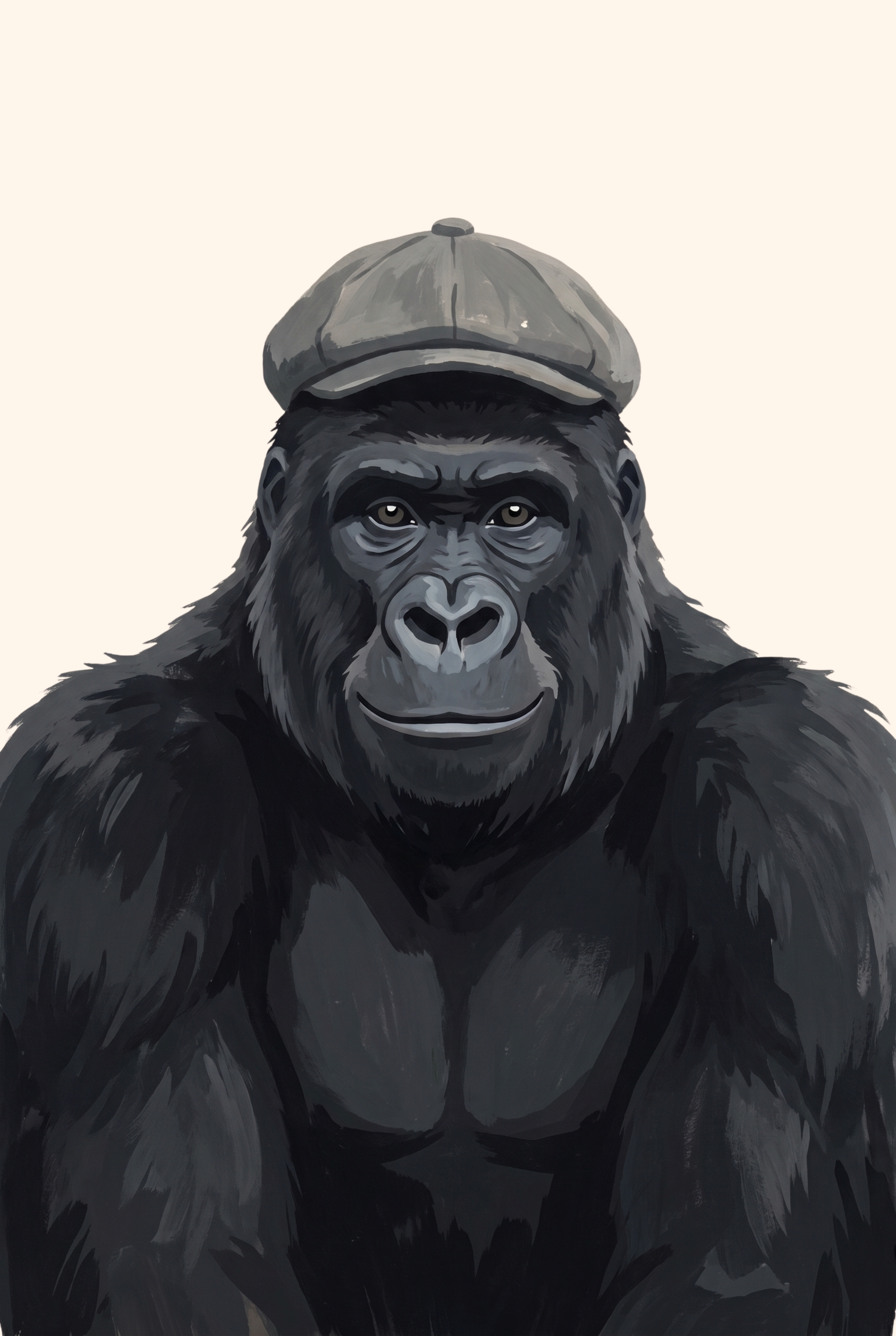 Grey Flat Cap Gorilla Wall Art - Dapper Cap Gorilla