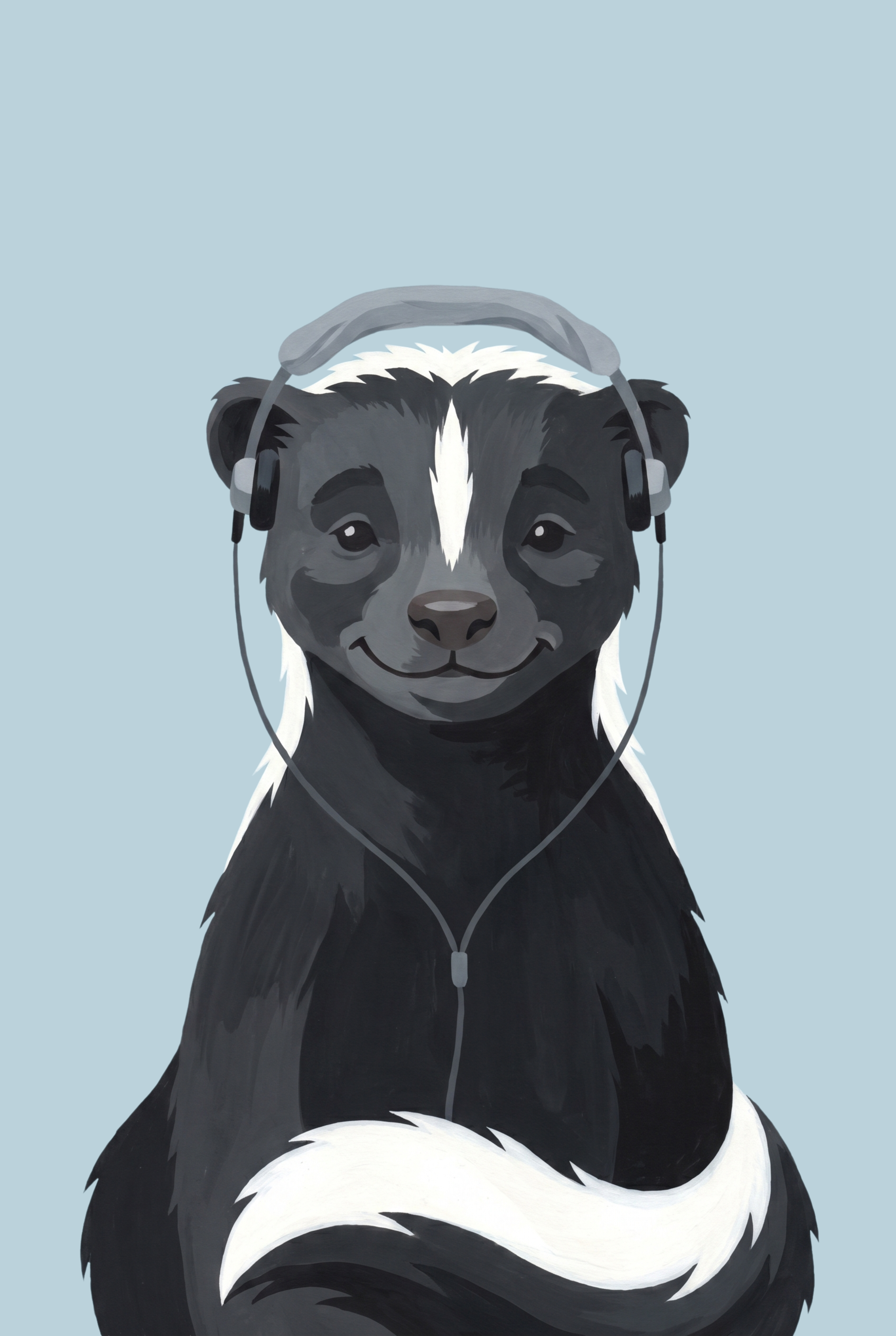 Grey Headphone Listening Skunk Wall Art - Groovy Skunk Beats