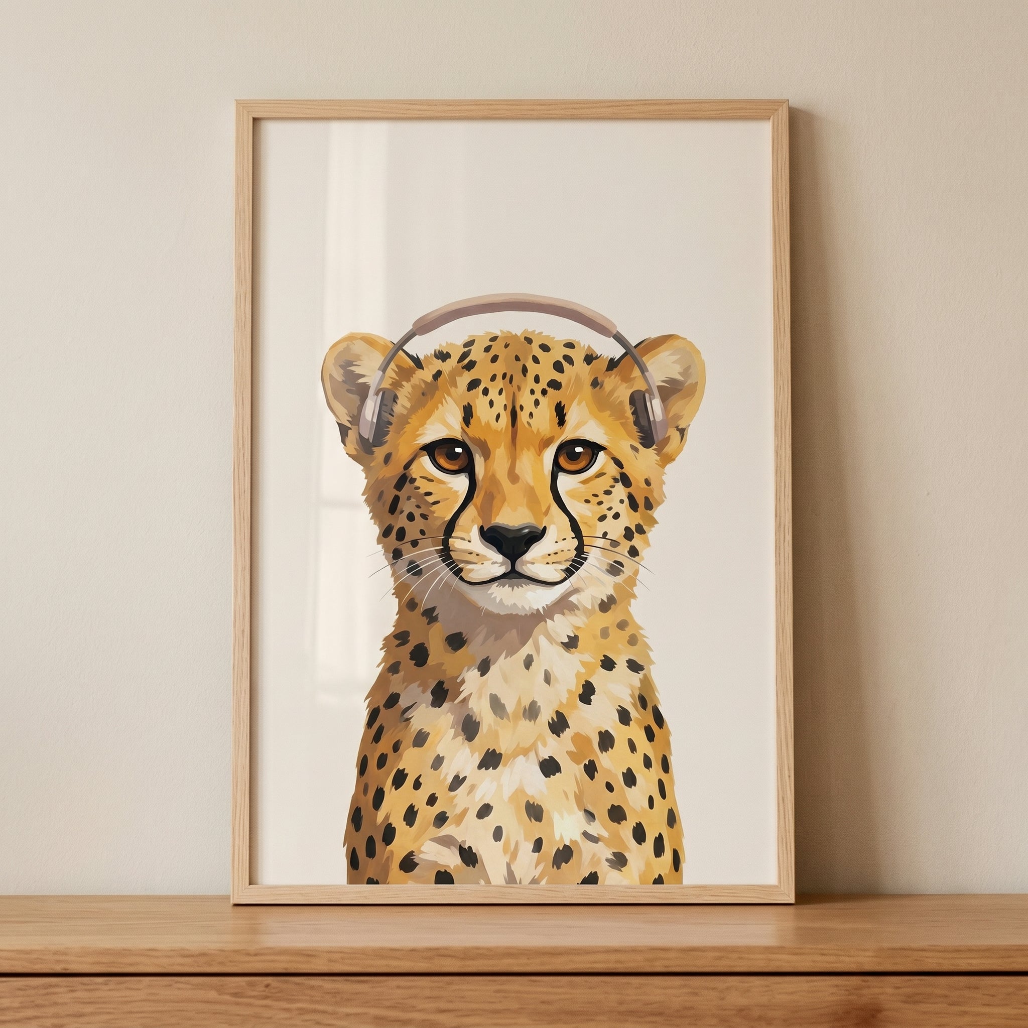 Grey Headphones Cheetah Wall Art - Melodic Spotted Cub