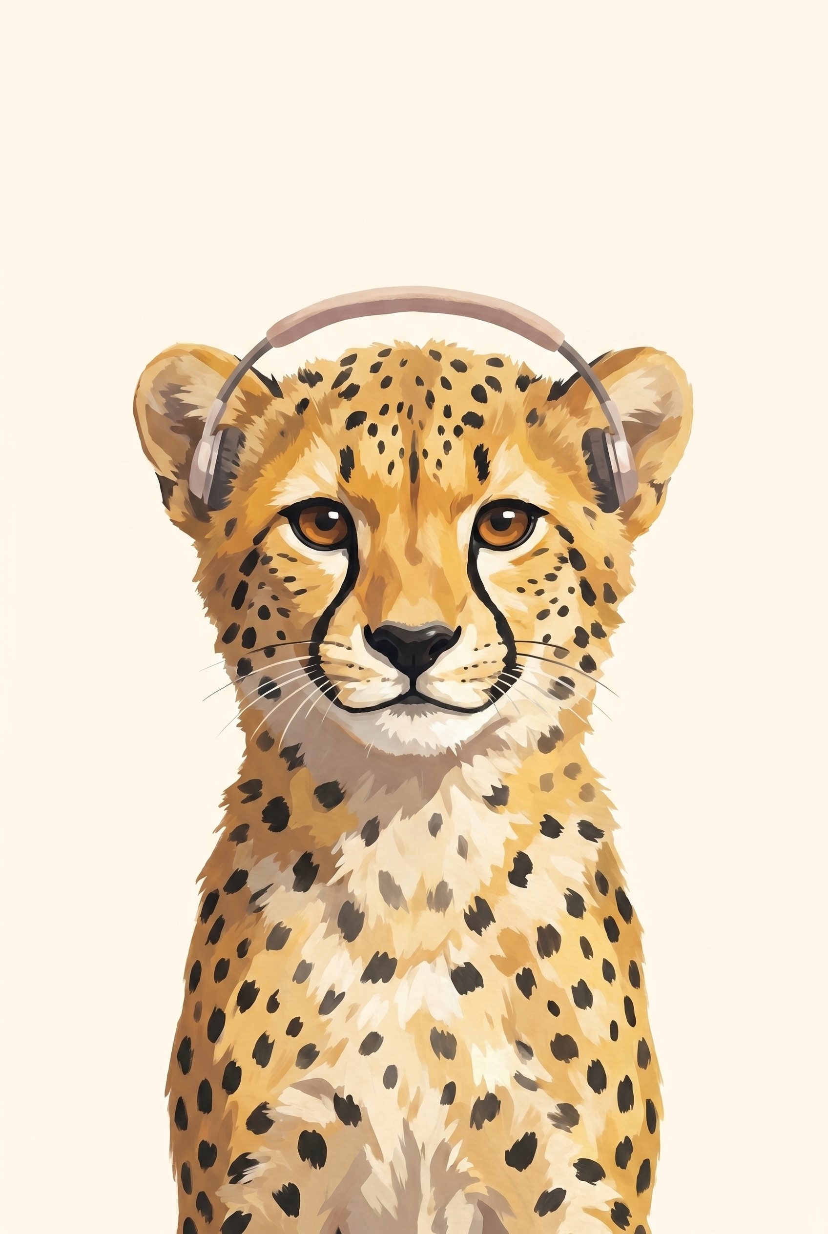 Grey Headphones Cheetah Wall Art - Melodic Spotted Cub