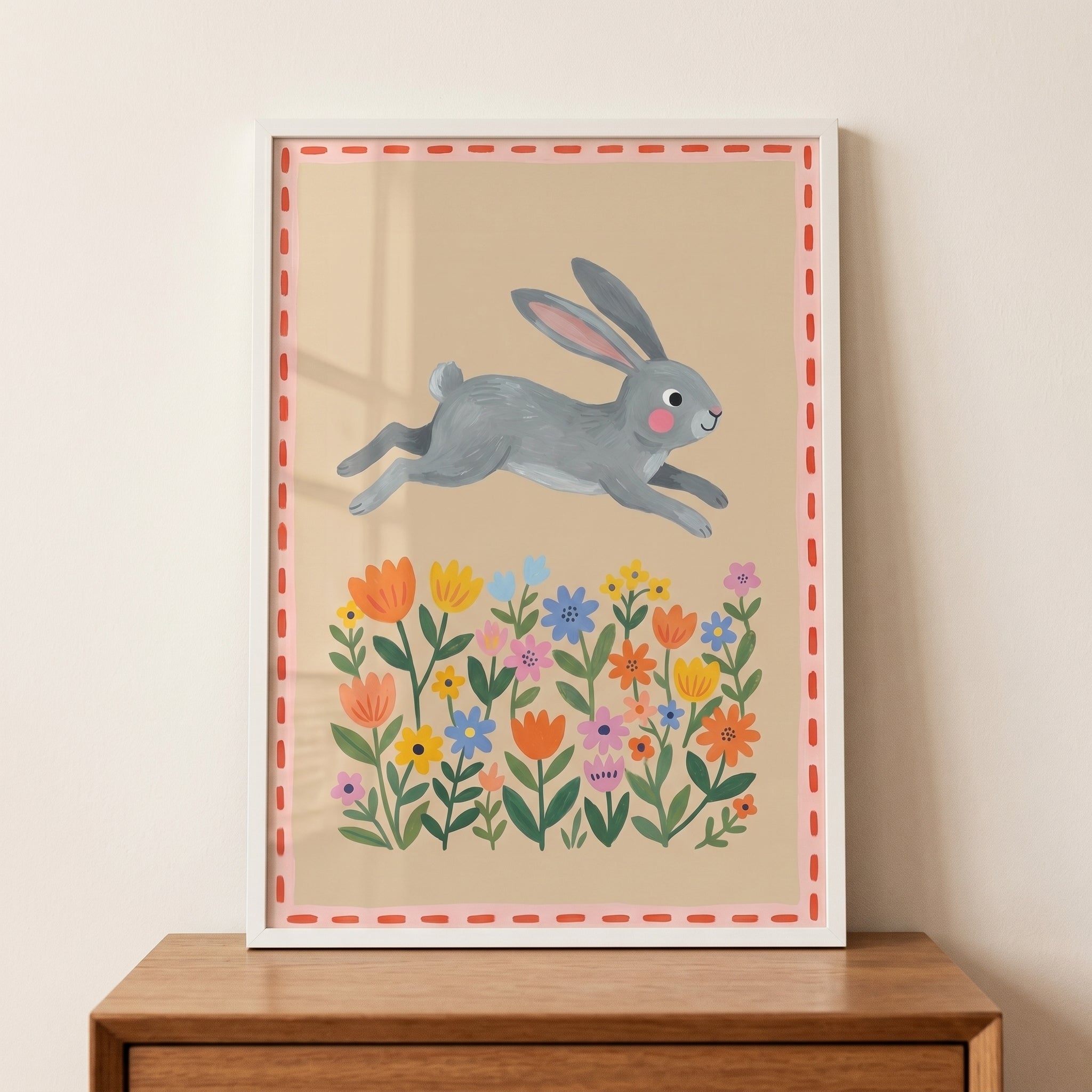 Grey Meadow Jumping Bunny Wall Art - Leaping Spring Bunny