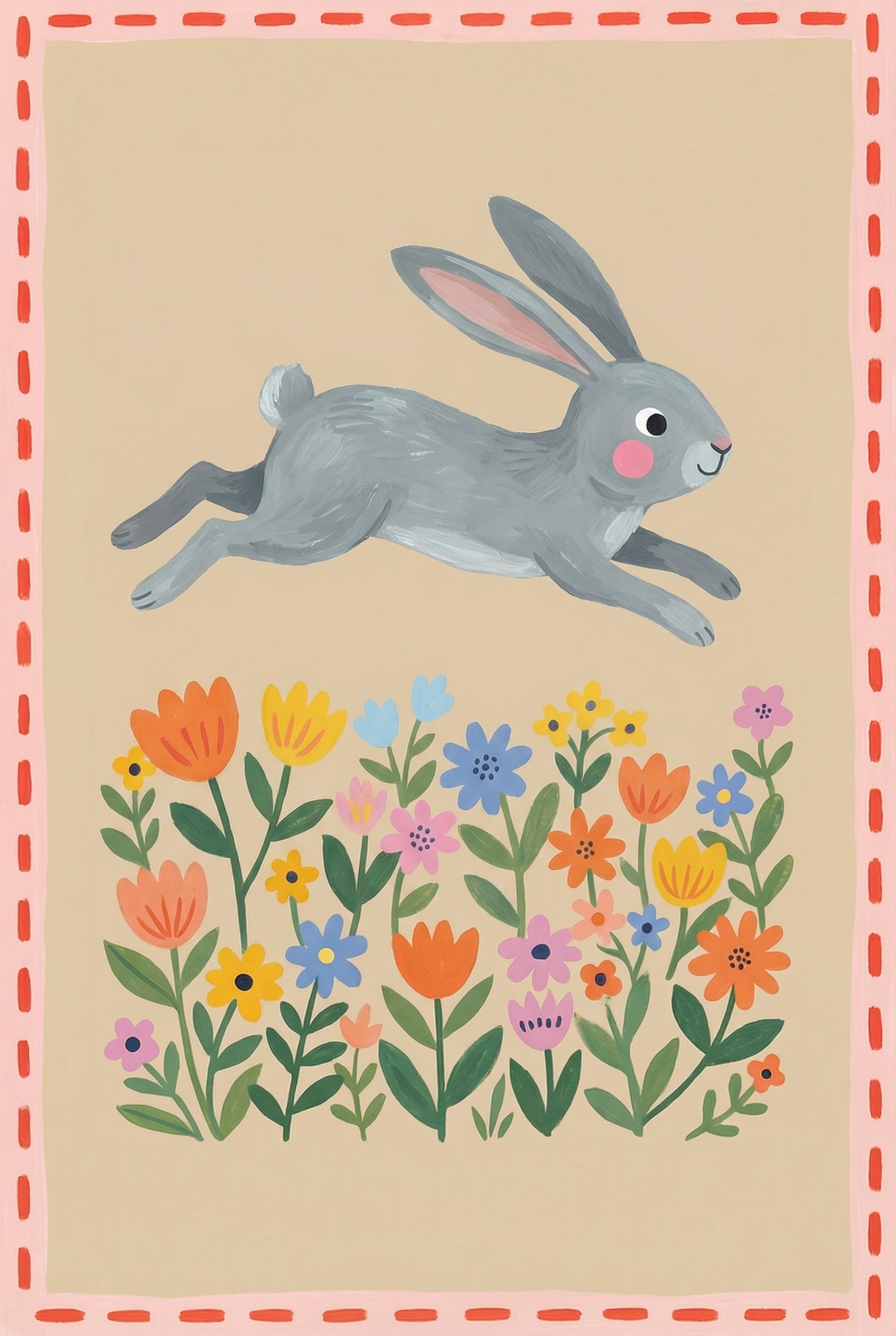Grey Meadow Jumping Bunny Wall Art - Leaping Spring Bunny