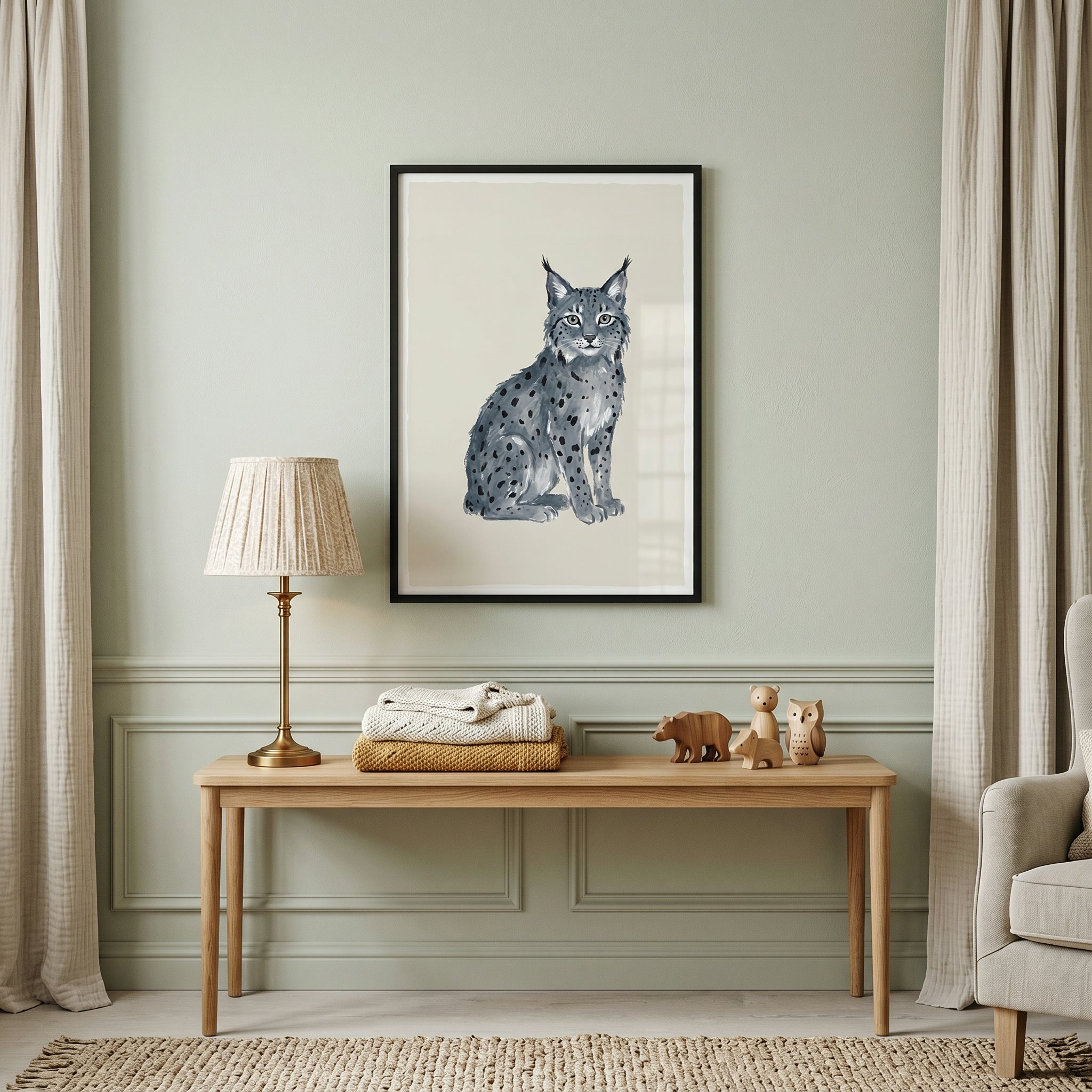 Grey Tufted Ear Lynx Artwork - Spotted Forest Lynx
