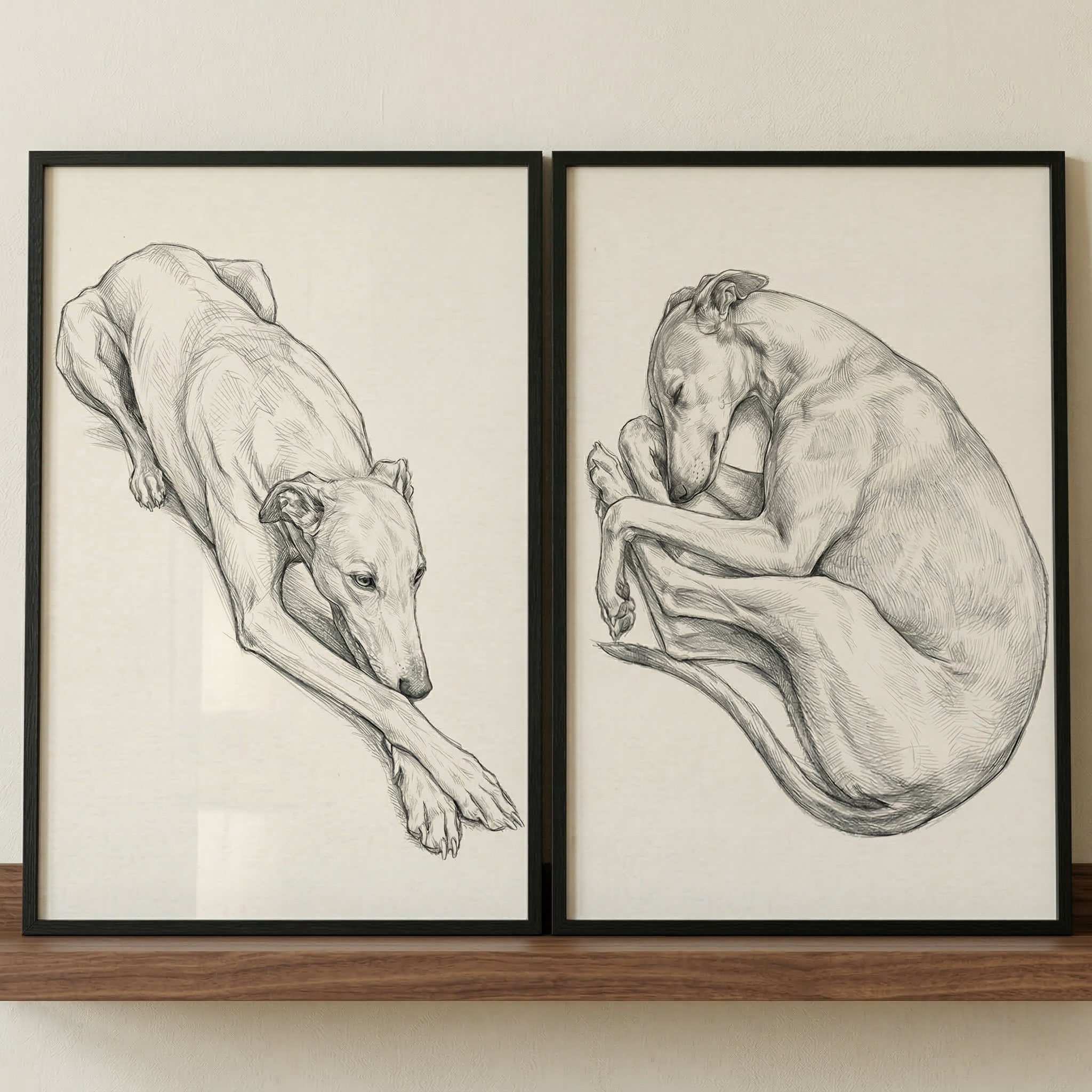 Greyhound Dog Wall Art Set of 2 - Graceful Greyhound Duo