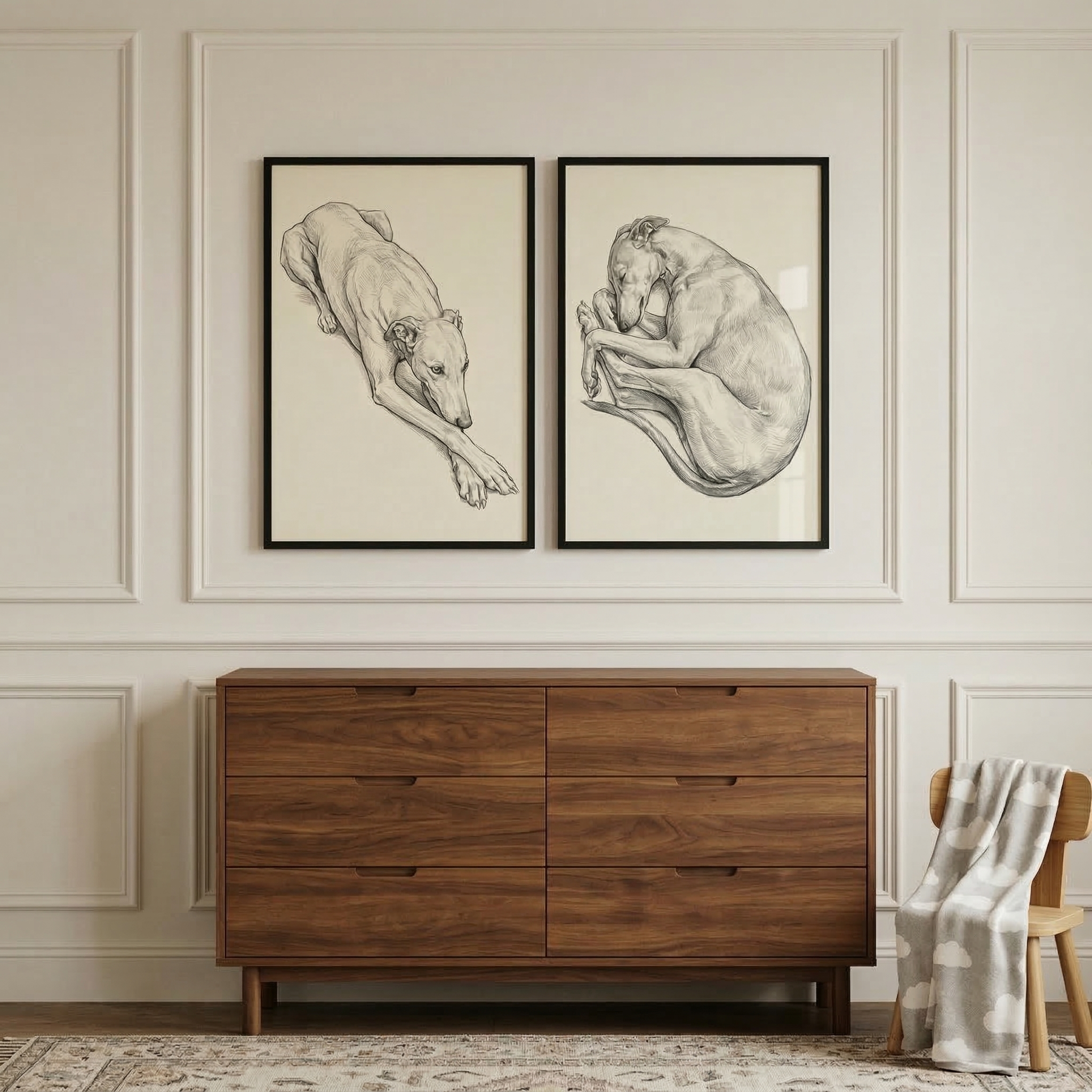 Greyhound Dog Wall Art Set of 2 - Graceful Greyhound Duo