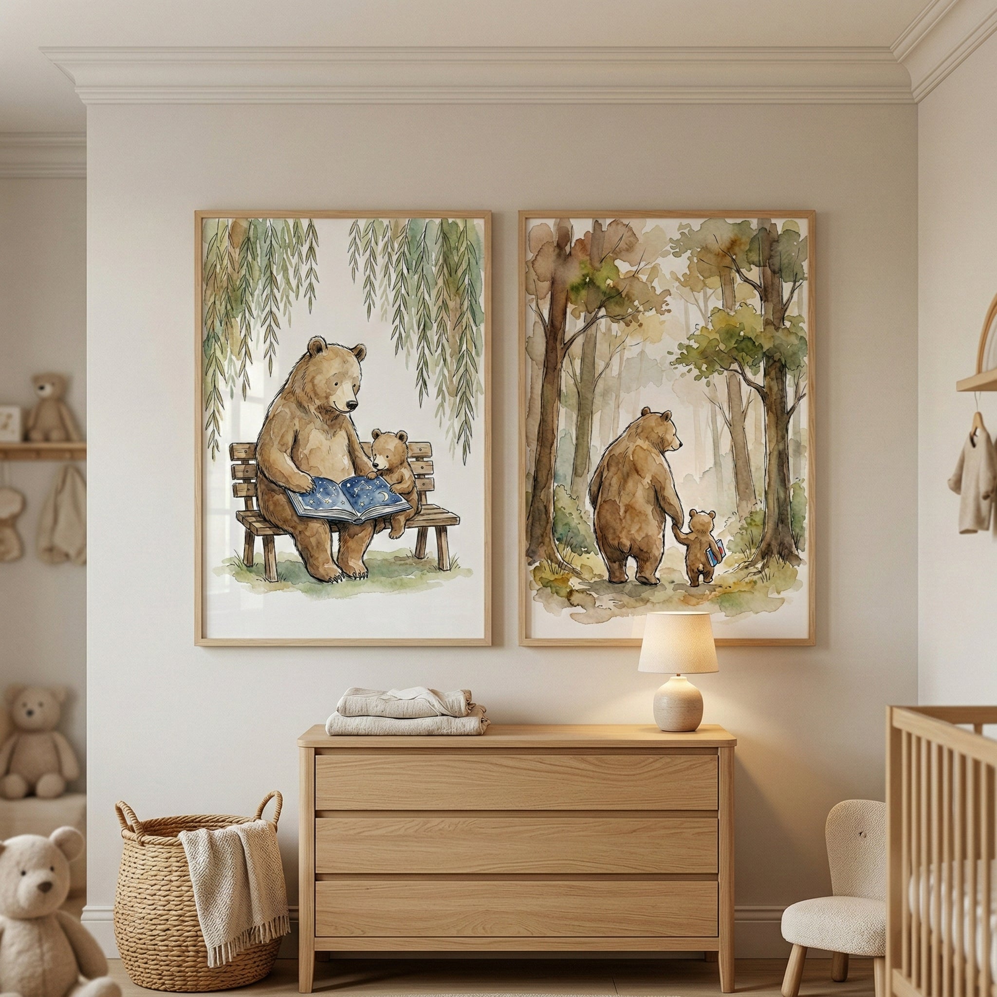 Grizzly Bear Family Wall Art Set of 2 - Forest Story Time