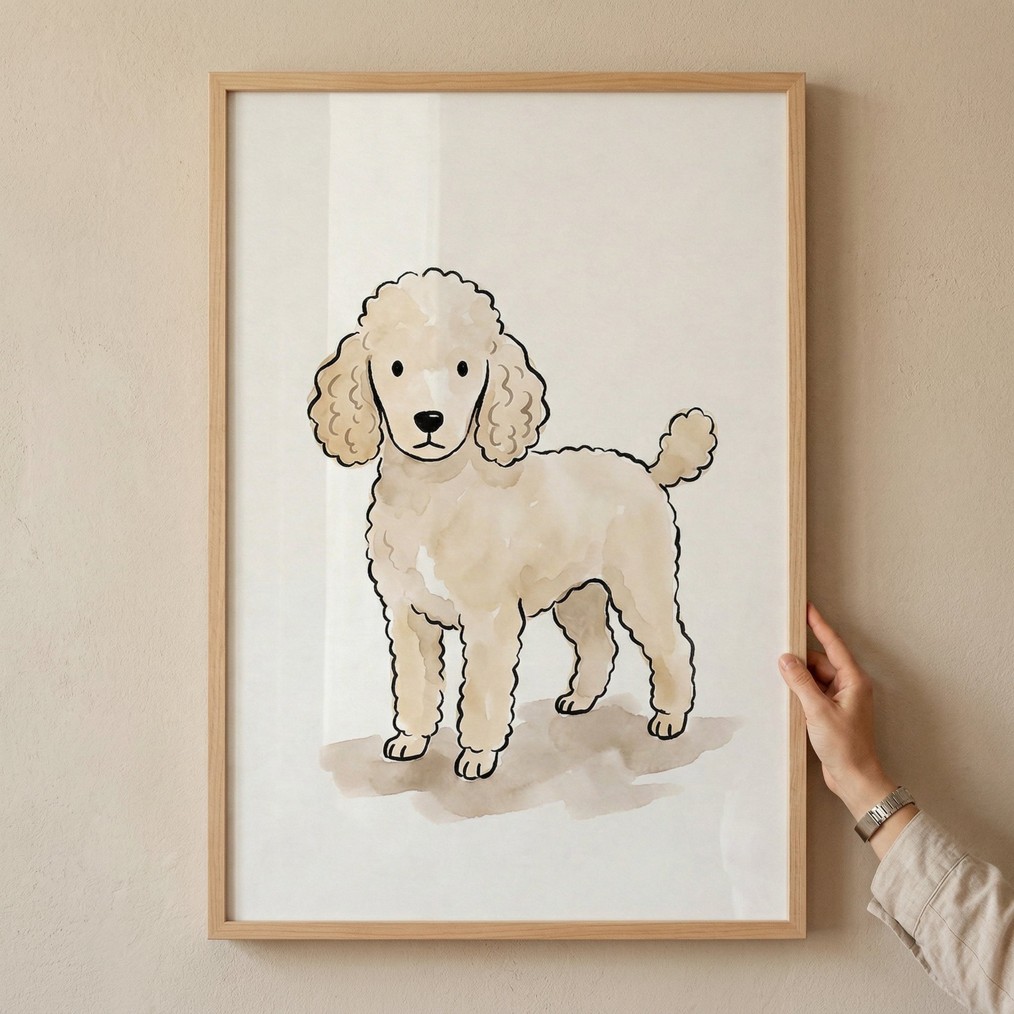 Hand Drawn Tan Poodle Wall Art - Curly Cream Poodle