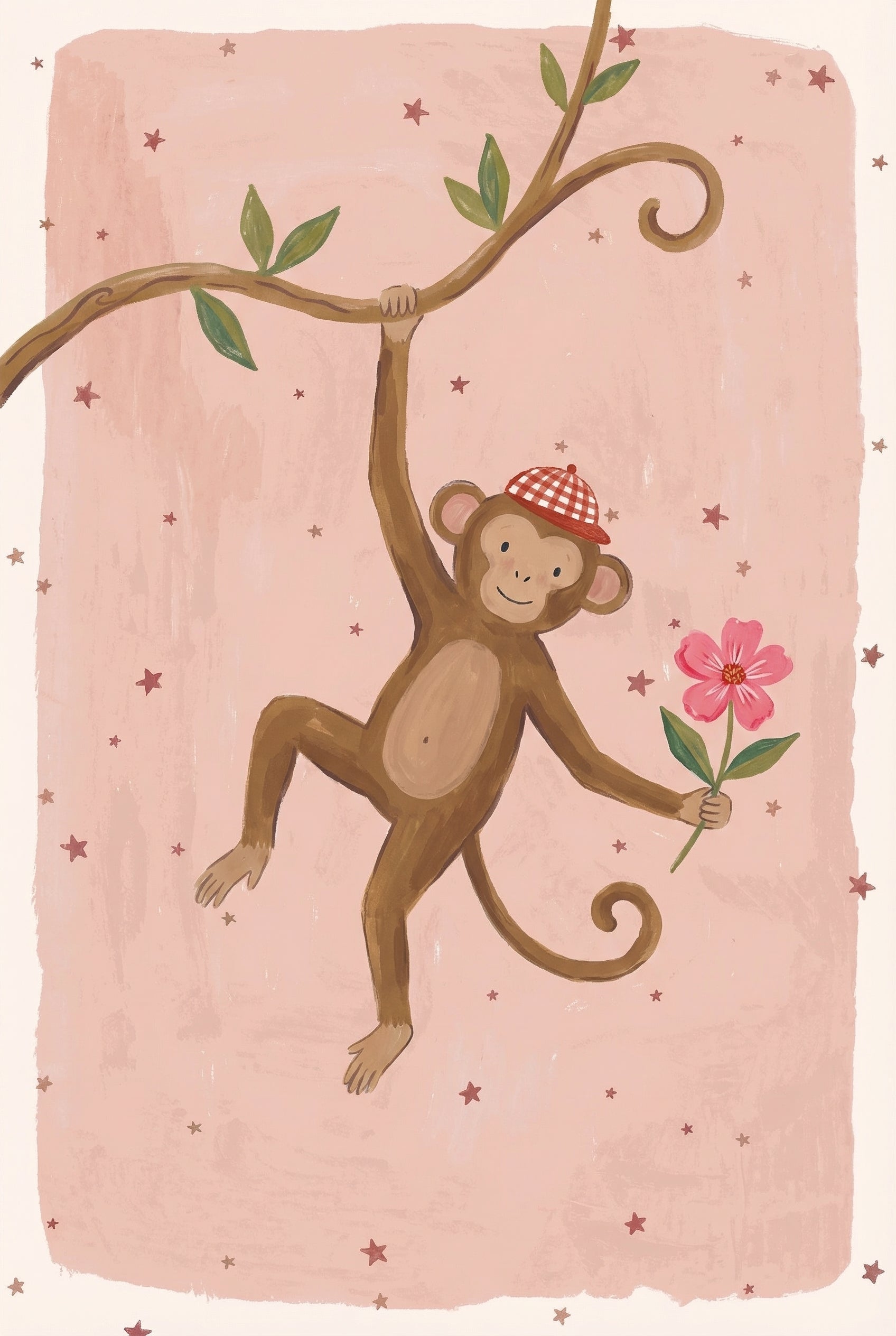 Hanging Brown Monkey Wall Art - Sweet Floral Monkey