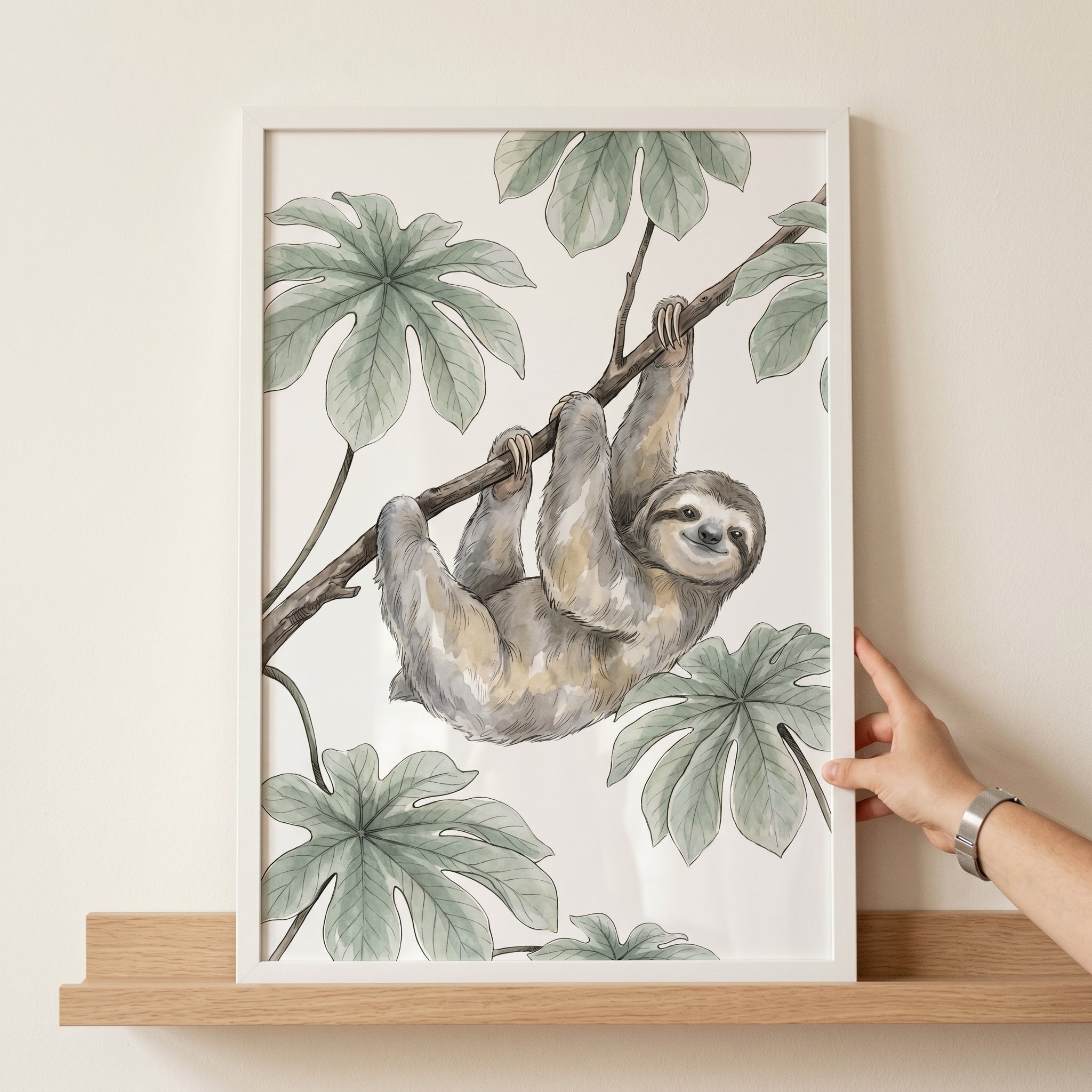 Hanging Tropical Leaf Sloth Wall Art - Tropical Canopy Sloth