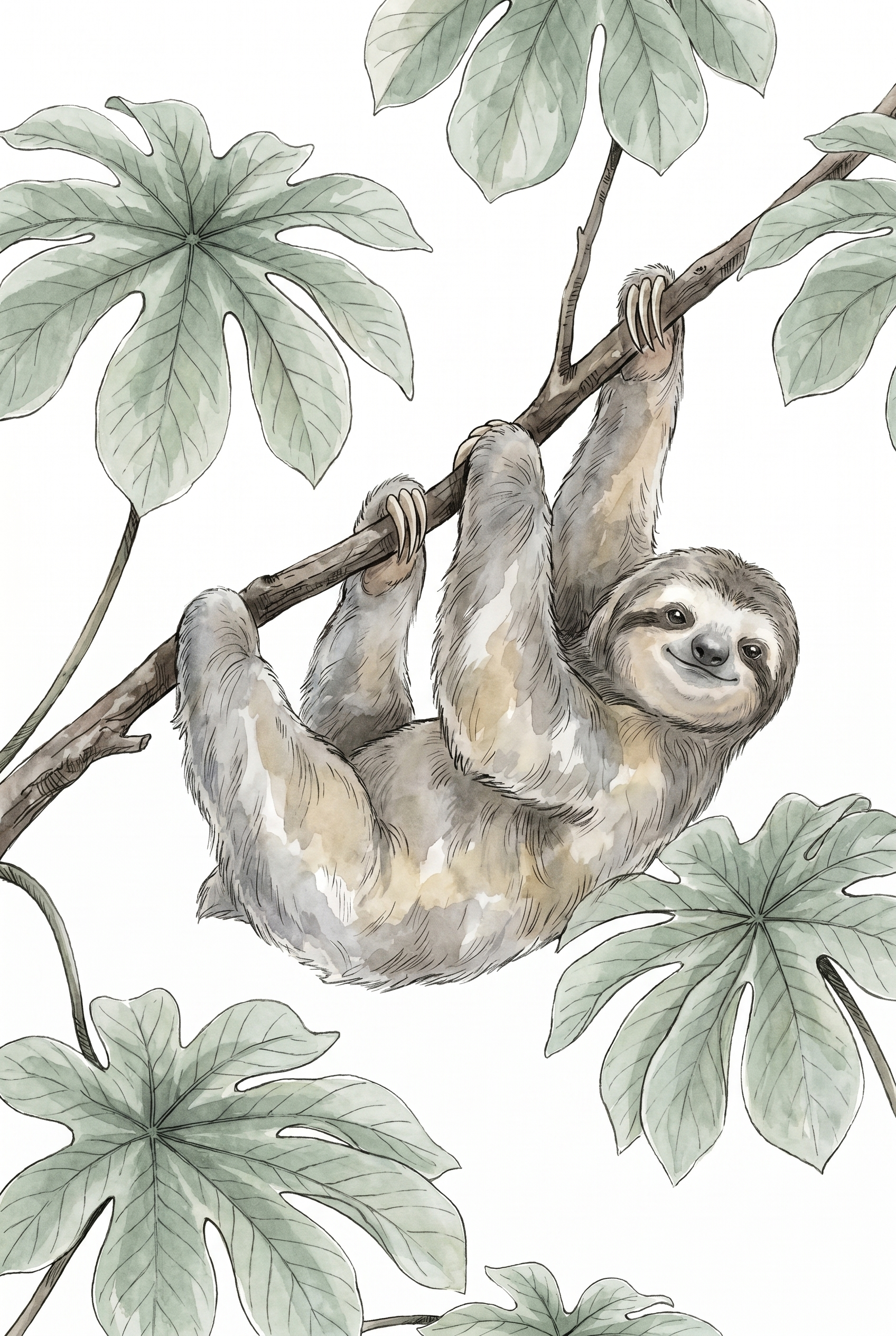 Hanging Tropical Leaf Sloth Wall Art - Tropical Canopy Sloth