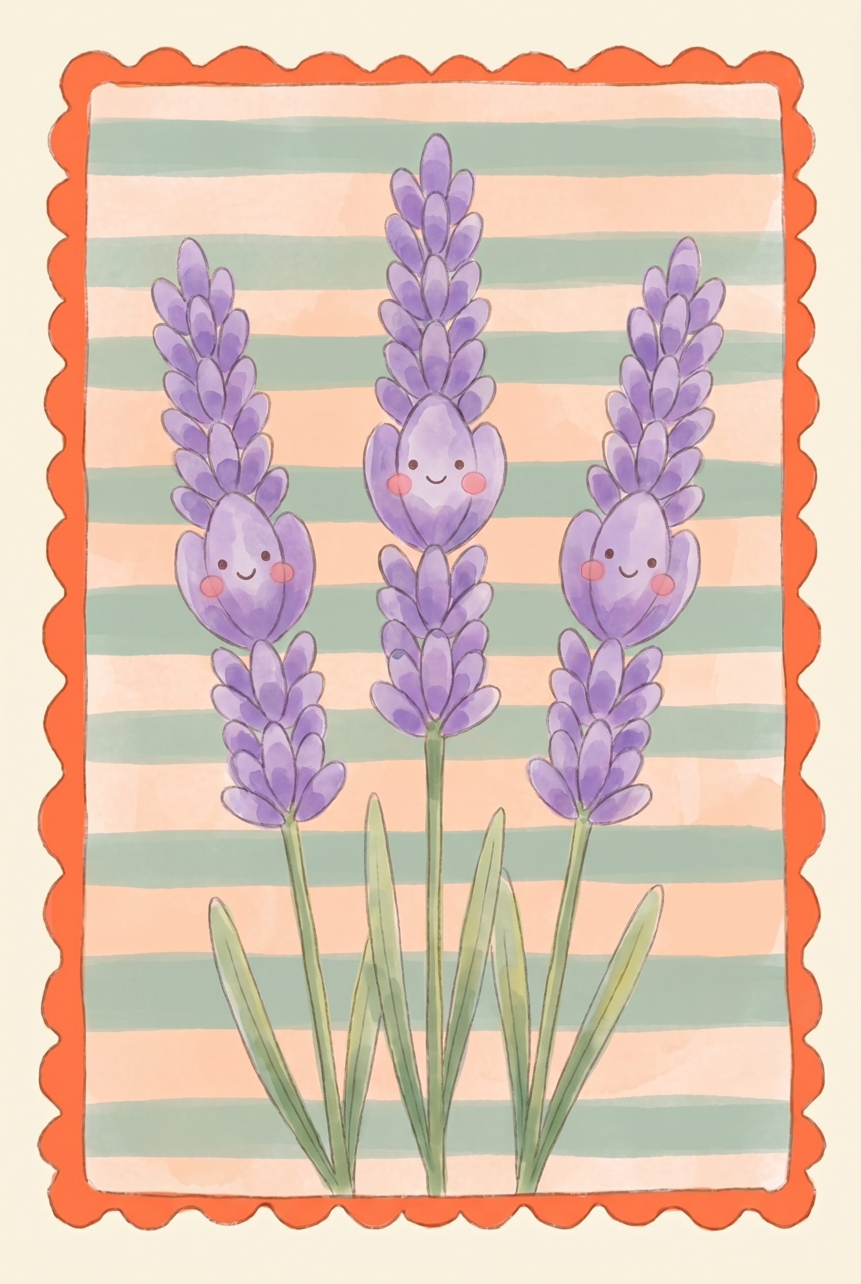 Happy Face Purple Lavender Flower Wall Art - Smiling Lavender Buds