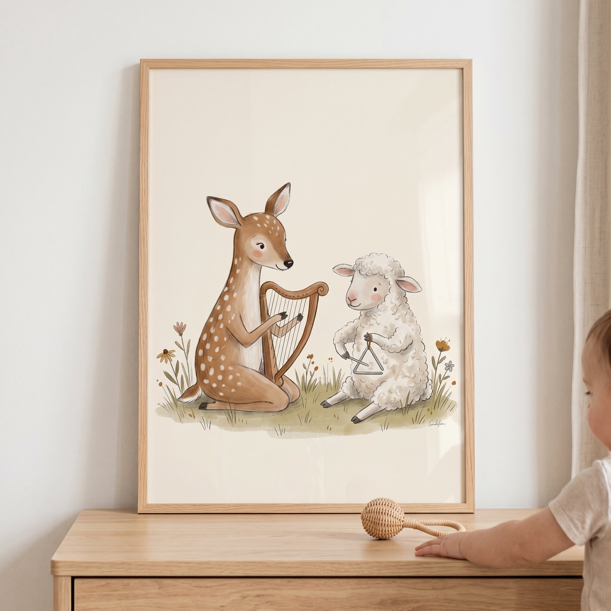 Harp Playing Musical Animal Wall Art - Meadow Melodies