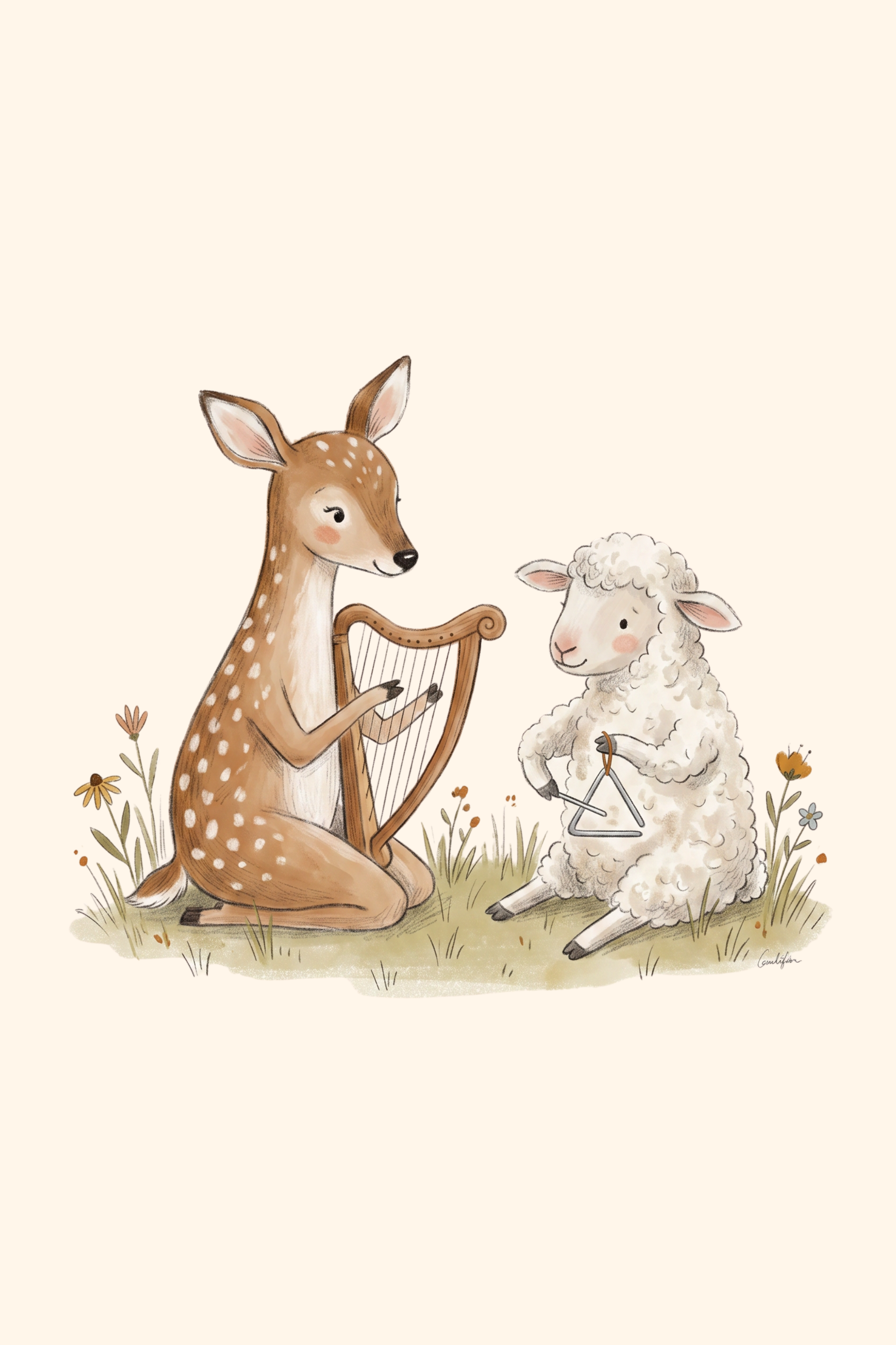 Harp Playing Musical Animal Wall Art - Meadow Melodies