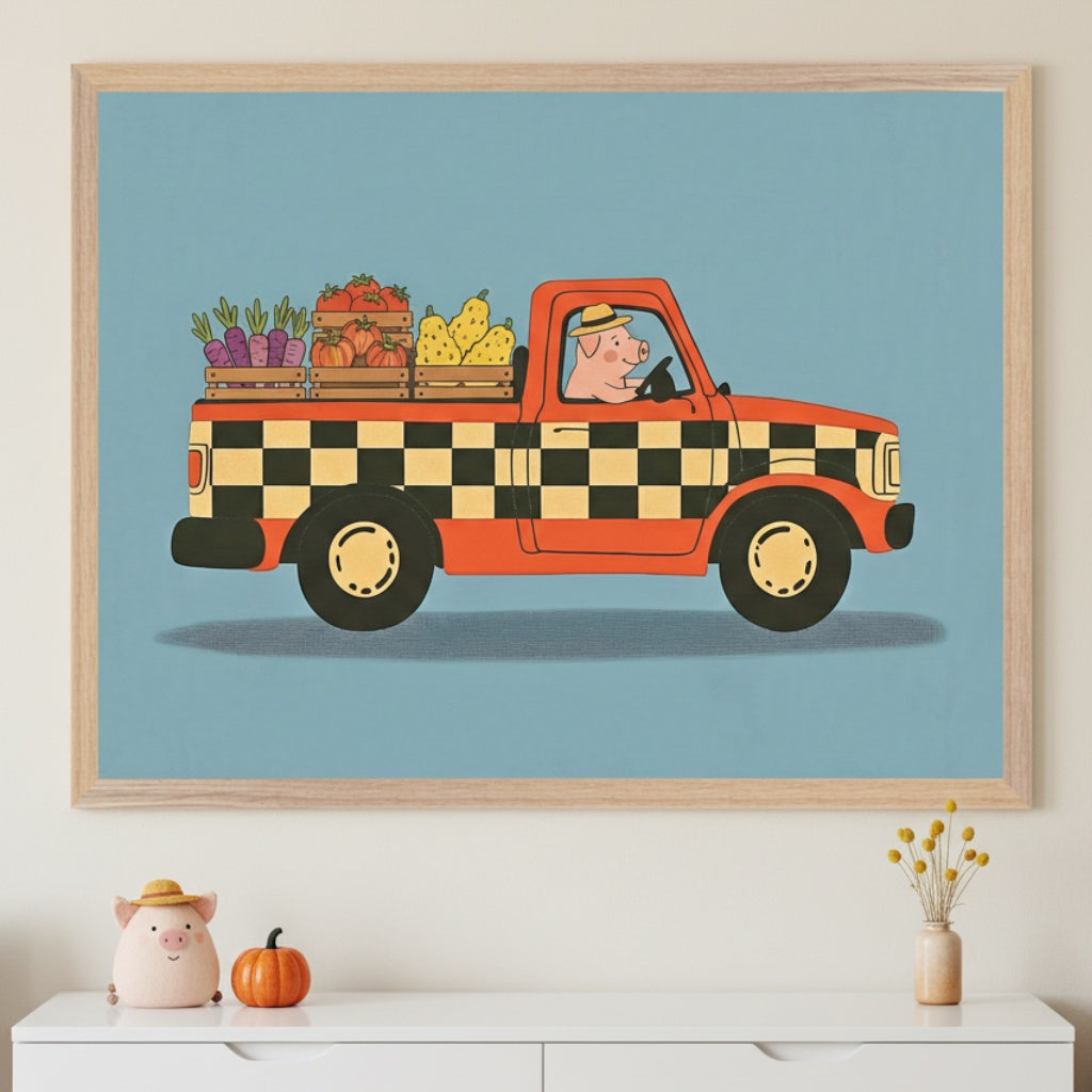 Farm Fresh Ride - Harvest Framed Wall Art for Nursery, Playroom or Kids Bedrooms