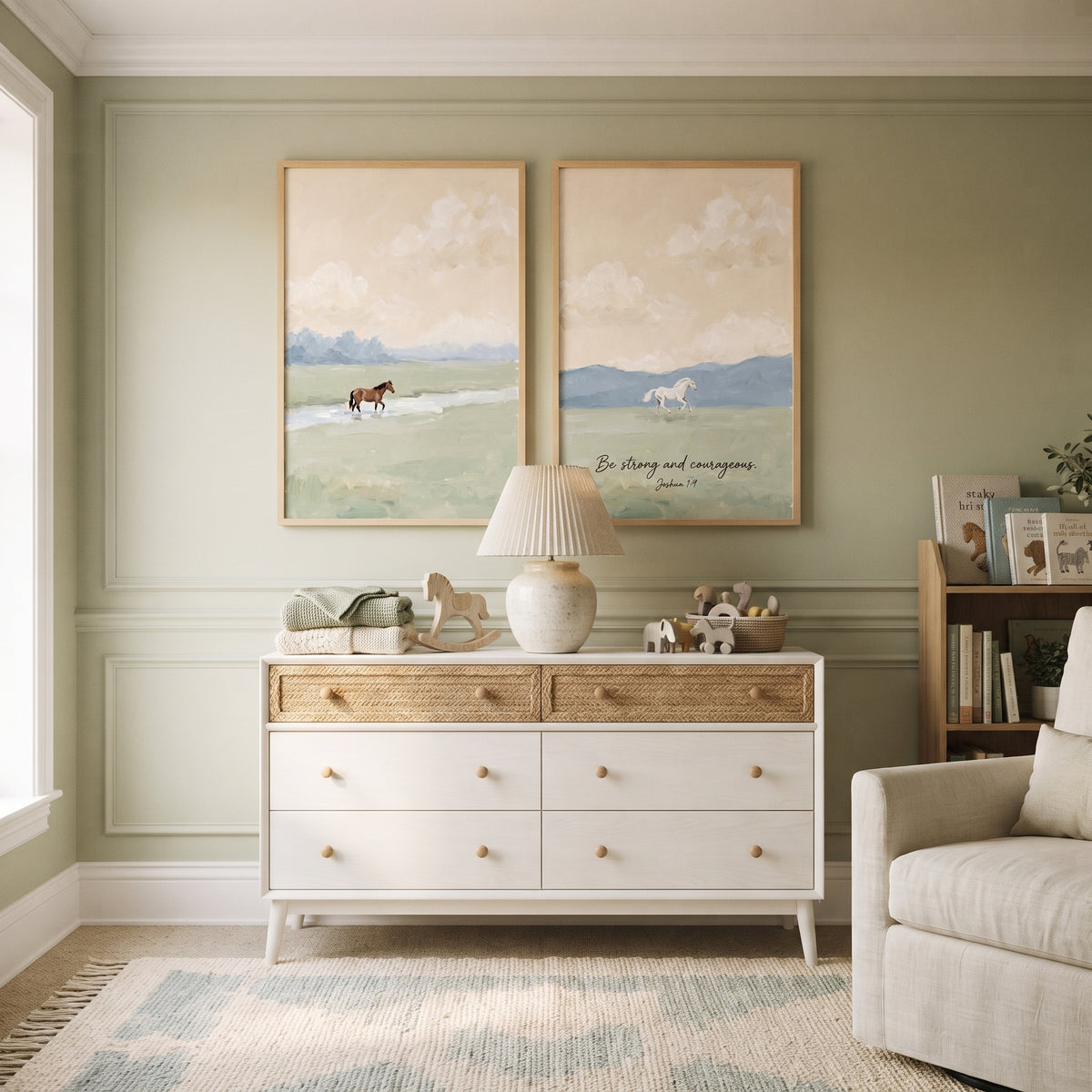 Hazy Apricot Sky Horse Wall Art Set Of 2 - Strength And Courage