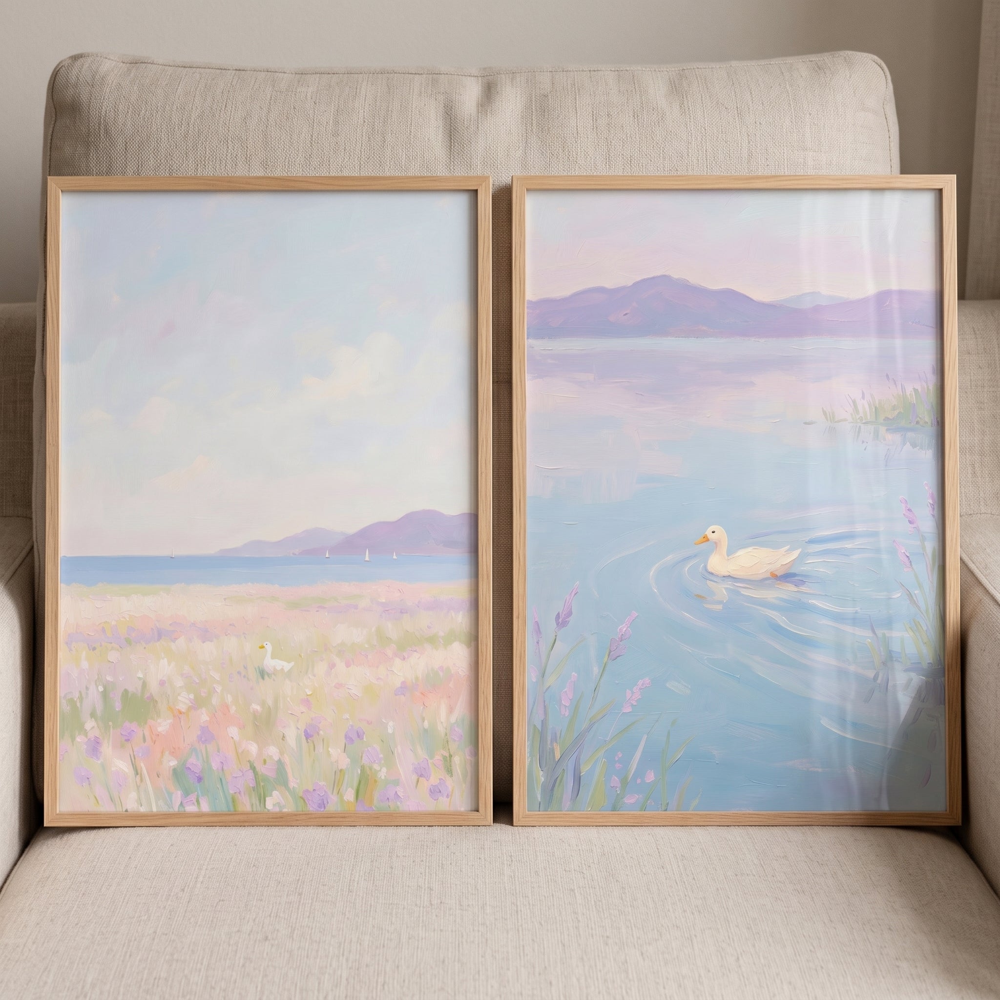 Hazy Lavender Mountain Duck Wall Art Set of 2 - Serene Lavender Shores