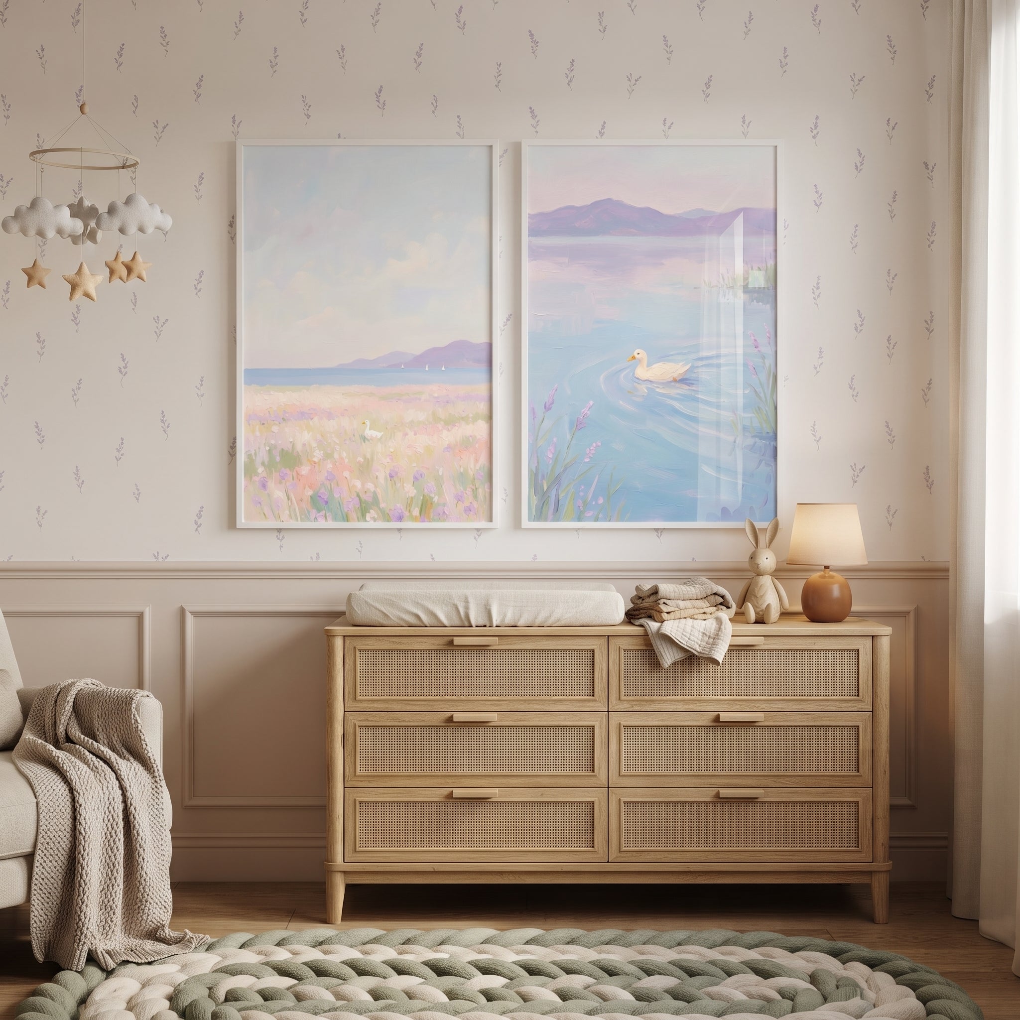 Hazy Lavender Mountain Duck Wall Art Set of 2 - Serene Lavender Shores