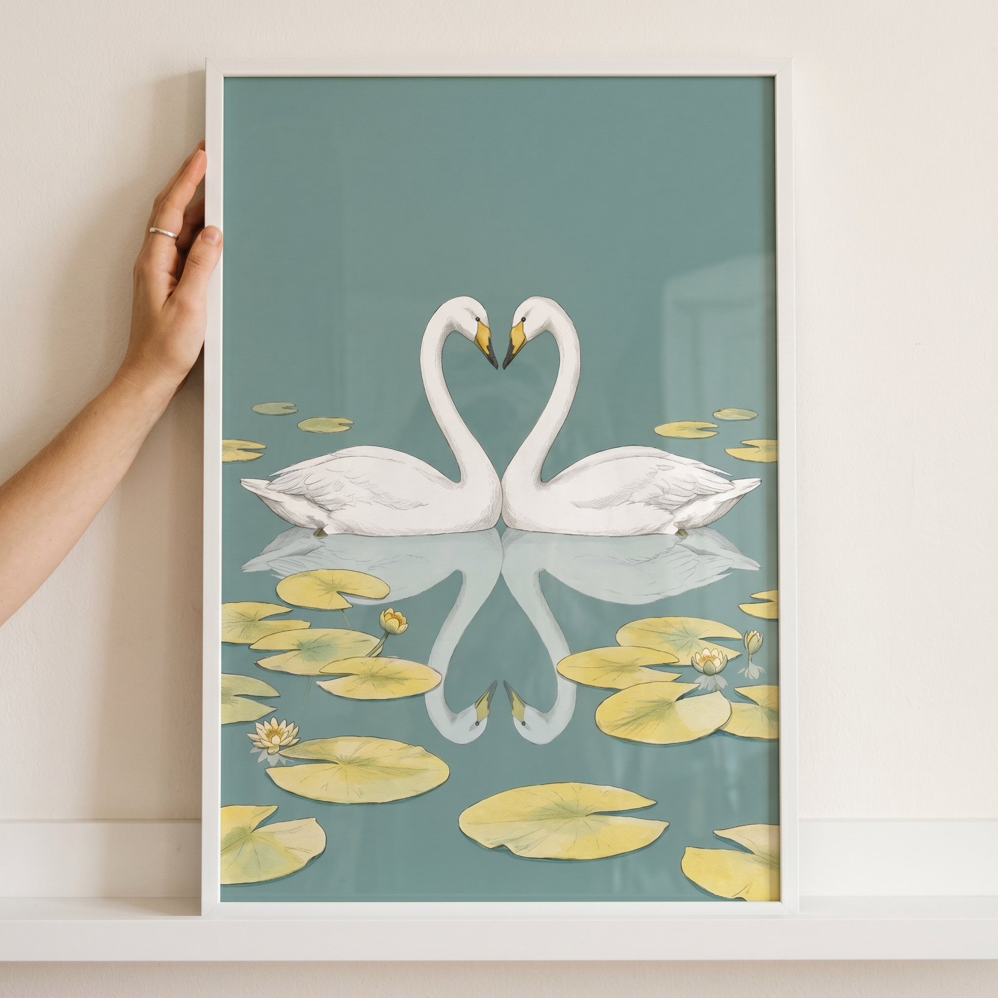 Heart Neck White Swan Wall Art - Eternal Swan Love