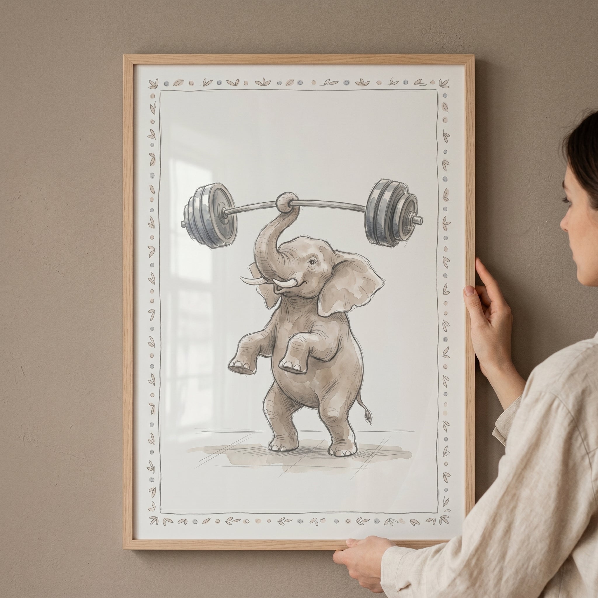 Heavy Barbell Elephant Wall Art - Strong Elephant Lift