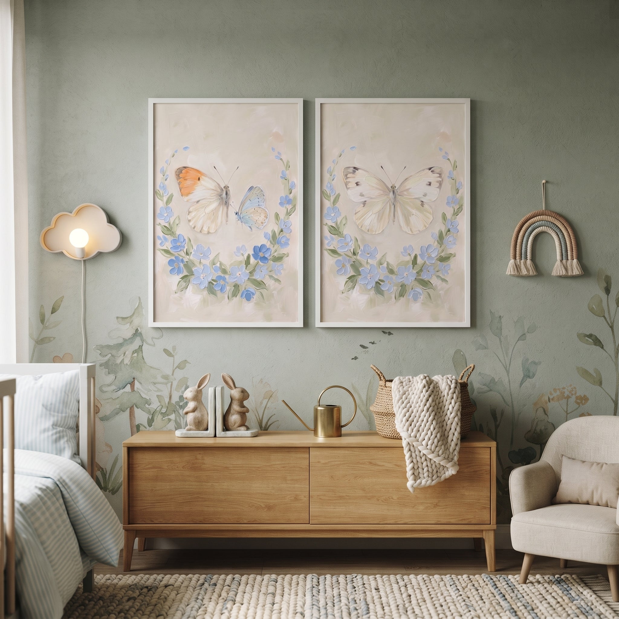 Heavy Impasto Blue Butterfly Wall Art Set of 2 - Delicate Winged Blooms
