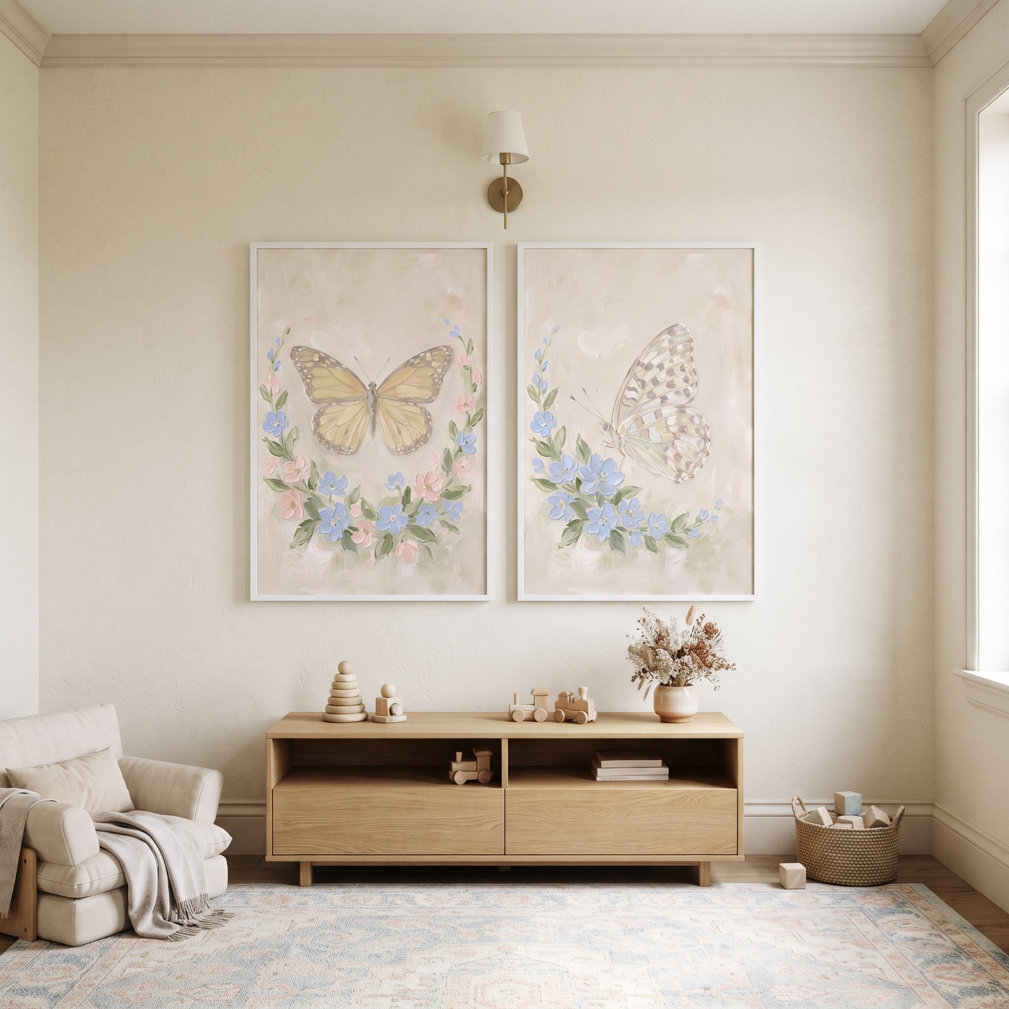 Heavy Texture Pastel Butterfly Wall Art Set of 2 - Soft Floral Flutter