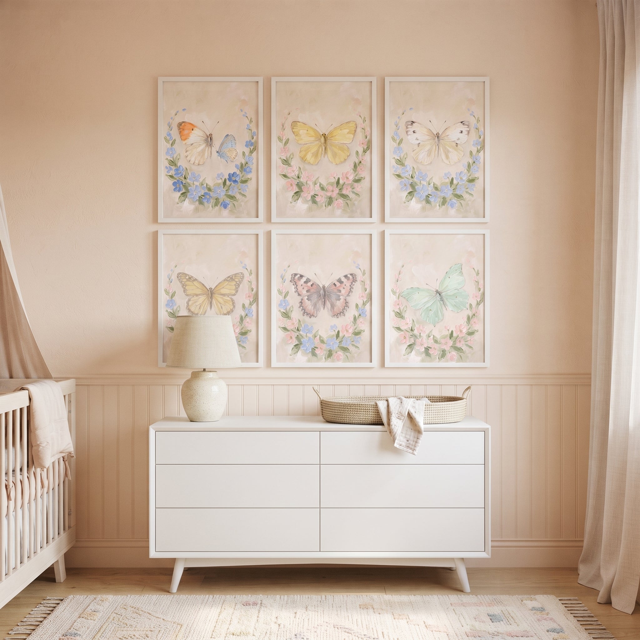 Heavy Texture Wildflower Butterfly Wall Art Set of 6 - Ethereal Meadow Wings