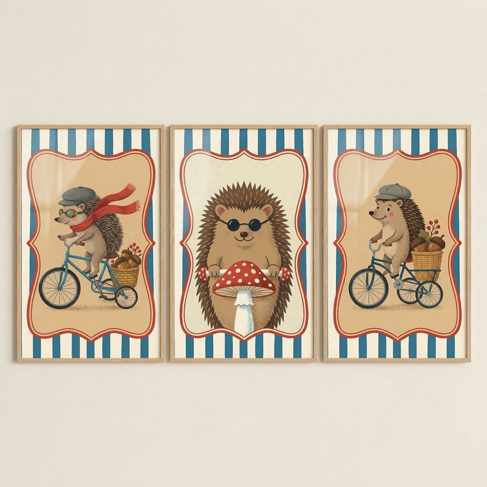 Woodland Hedgehog Wall Art Set of 3 - Whimsical Hedgehog Trio