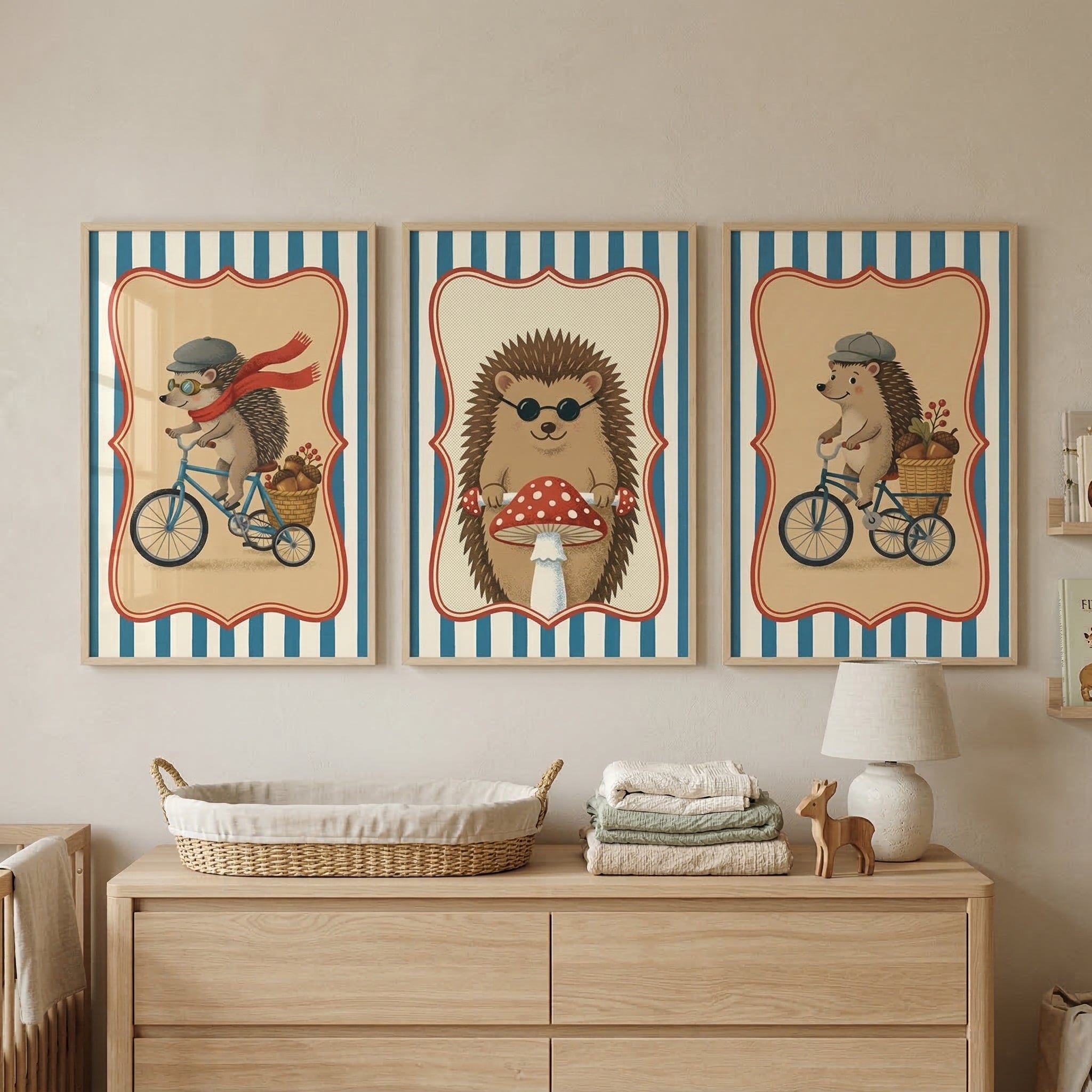 Woodland Hedgehog Wall Art Set of 3 - Whimsical Hedgehog Trio