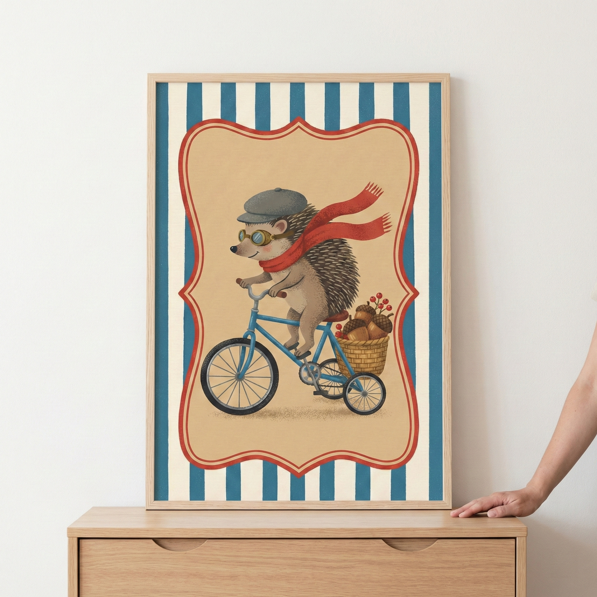 Hedgehog On Tricycle Whimsical Nursery Wall Art - Great Acorn Excursion