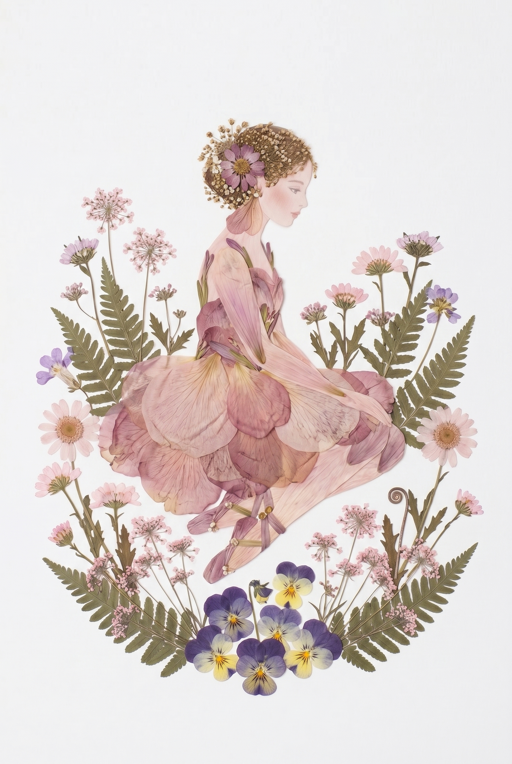 Herbarium Pressed Petal Girl Wall Art - Pressed Petal Dancer