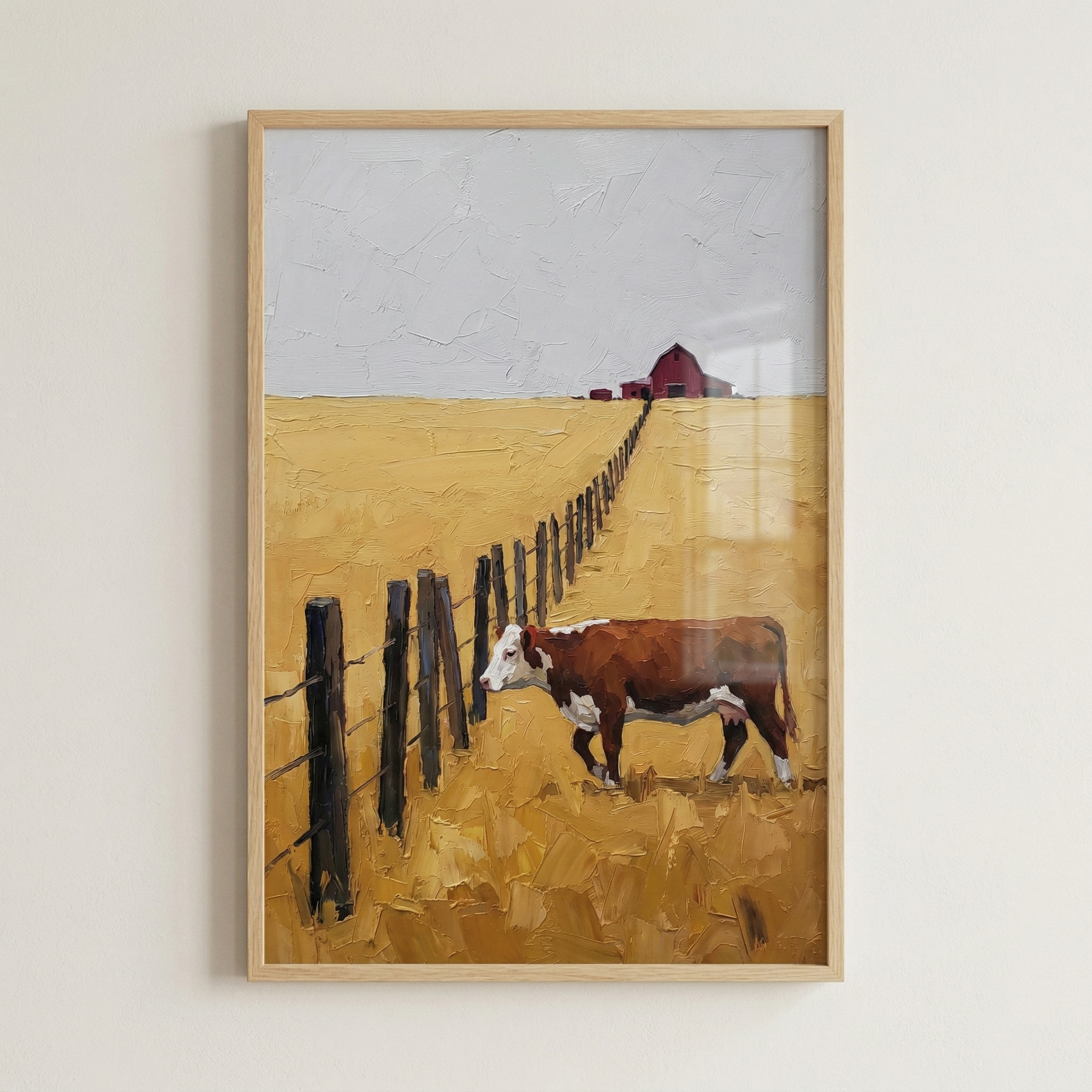 Brown And White Cow Wall Art - Golden Pasture Cow