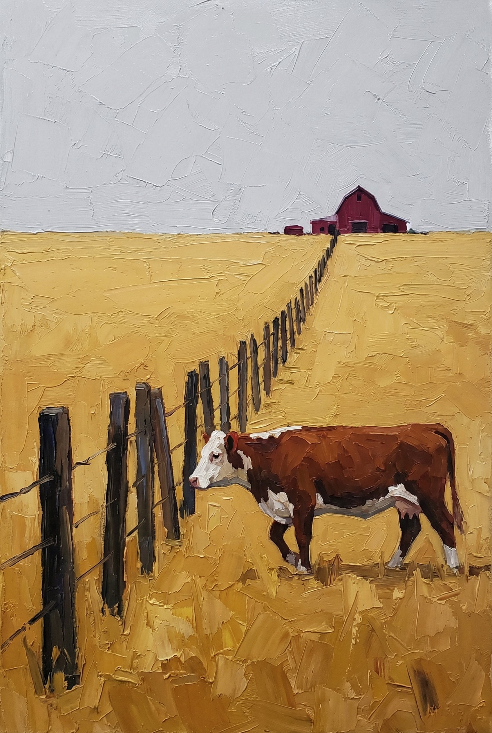 Brown And White Cow Wall Art - Golden Pasture Cow