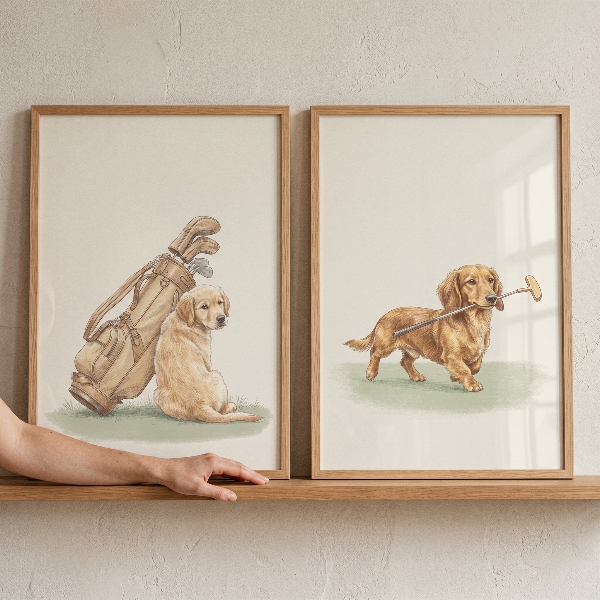 Heritage Vintage Golfing Dogs Wall Art Set of 2 - Golfing Puppy Duo