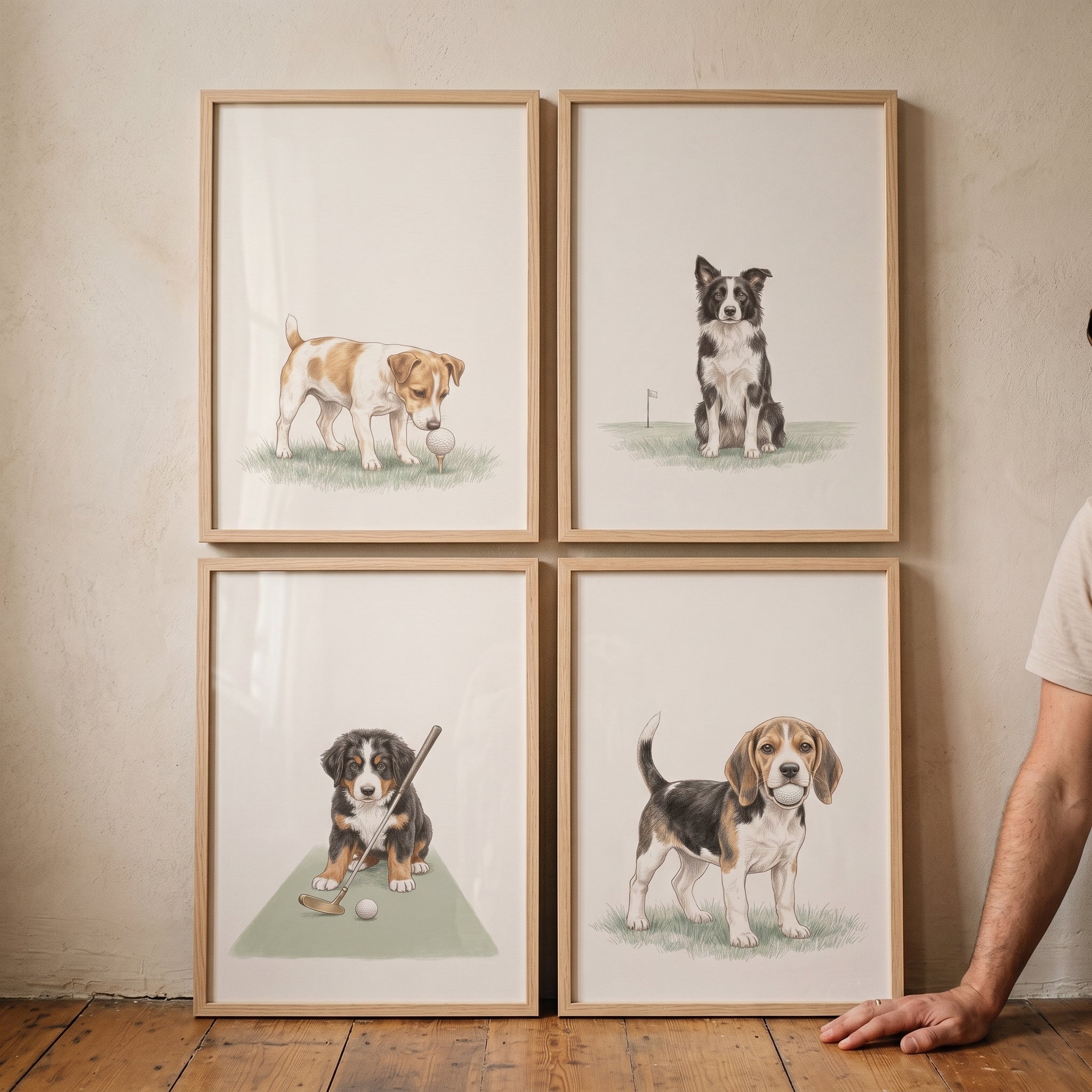 Heritage Watercolor Golfing Dogs Wall Art Set of 4 - Puppy Golf Pros